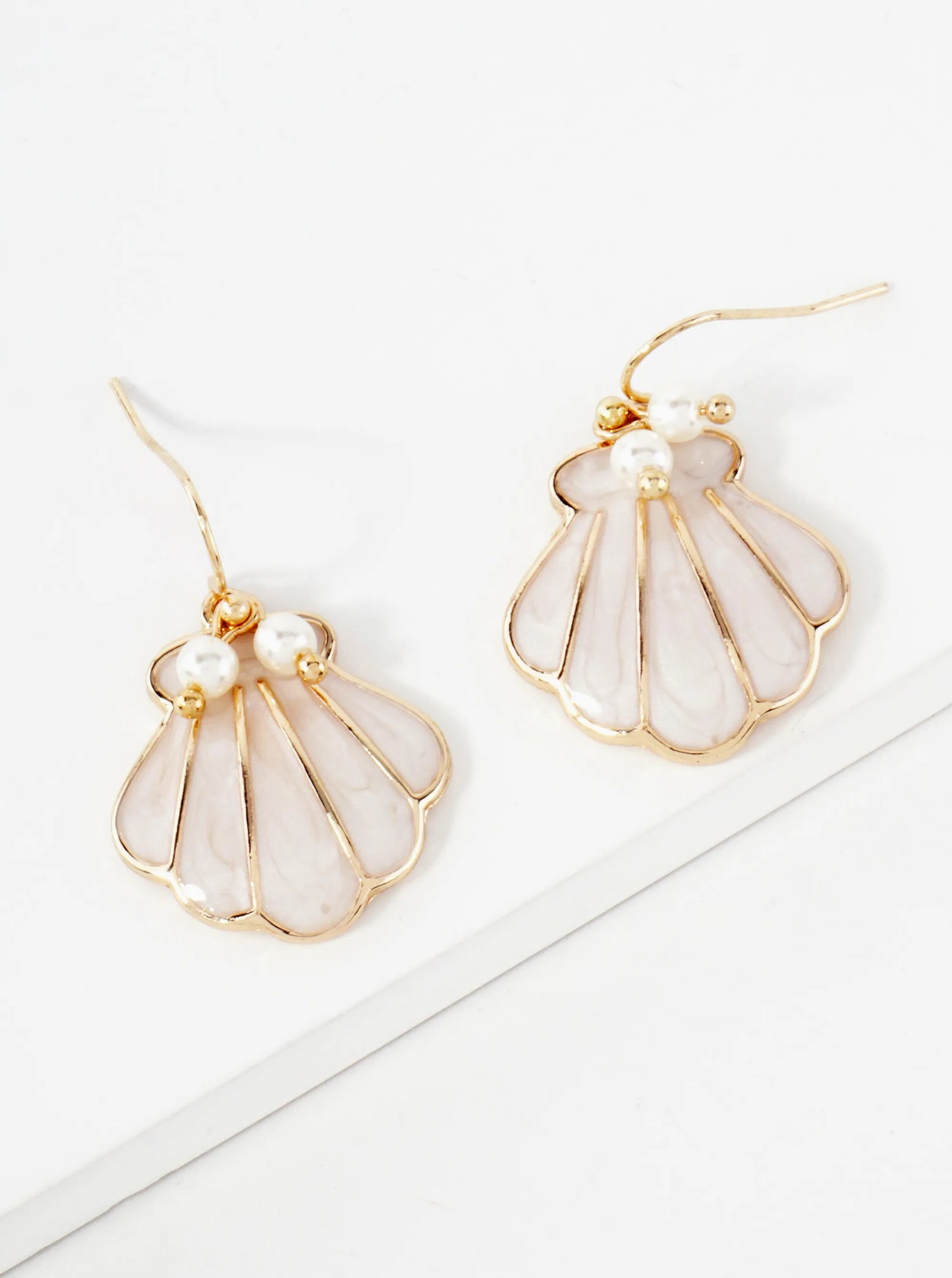 Sea-Life Pearl Enamel Shell Drop Dangle Earrings