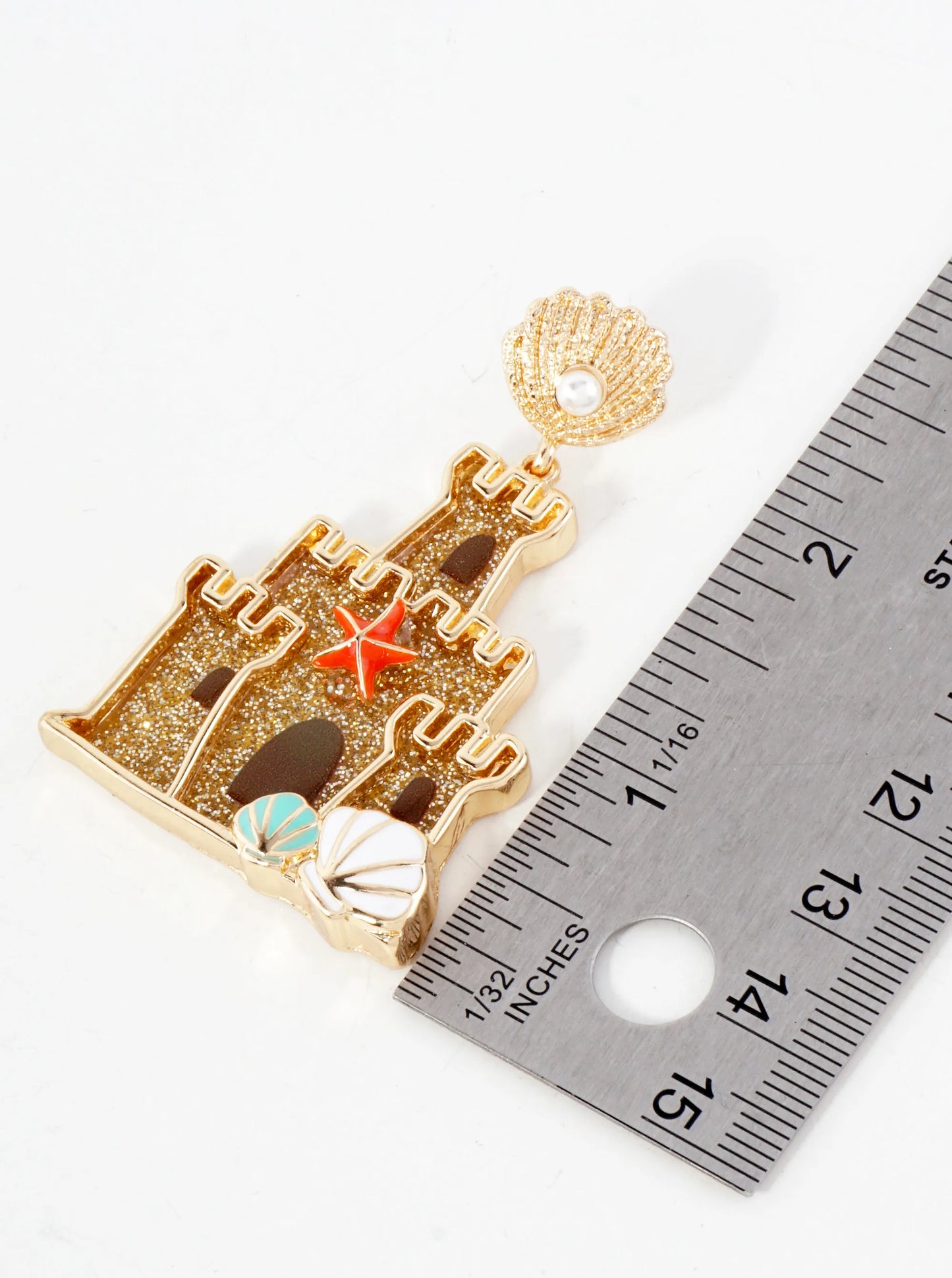 Sea-Life Sand-Castle Drop Shell Post Fun Statement Summer Earrings