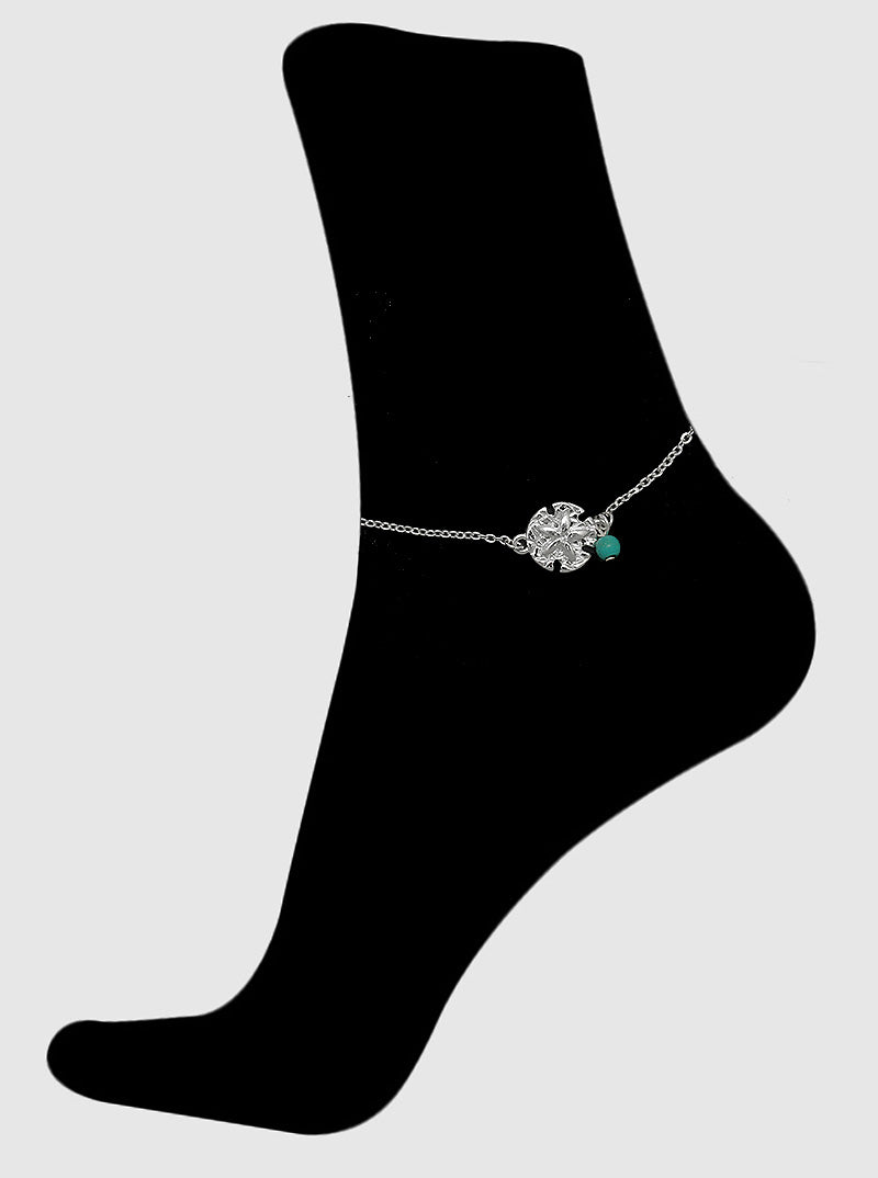 Sea Life Sand Dollar Turquoise Bead Charm Anklet