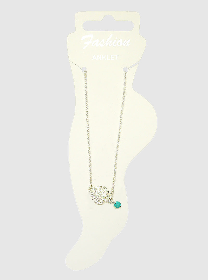 Sea Life Sand Dollar Turquoise Bead Charm Anklet