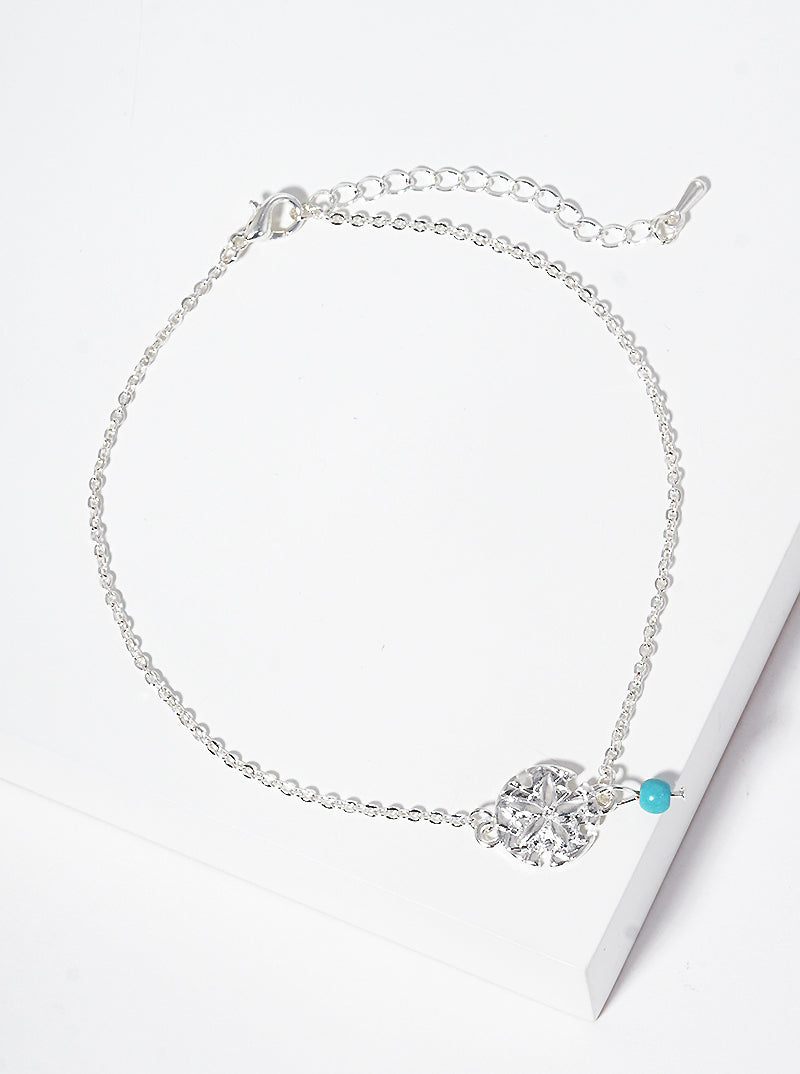 Sea Life Sand Dollar Turquoise Bead Charm Anklet