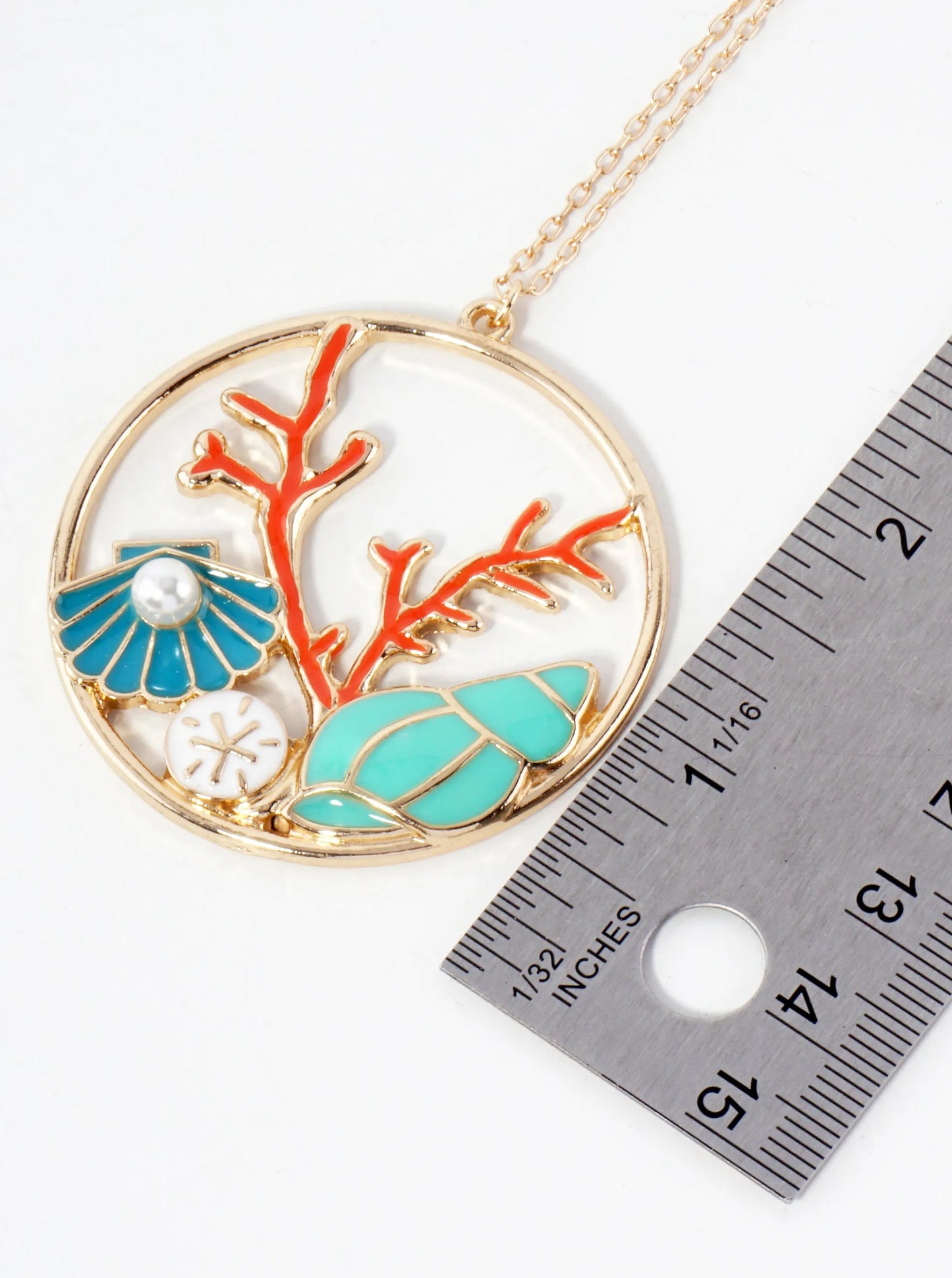 Sea-Life Sea Creatures Circle Pendant 30-inch Long Necklace