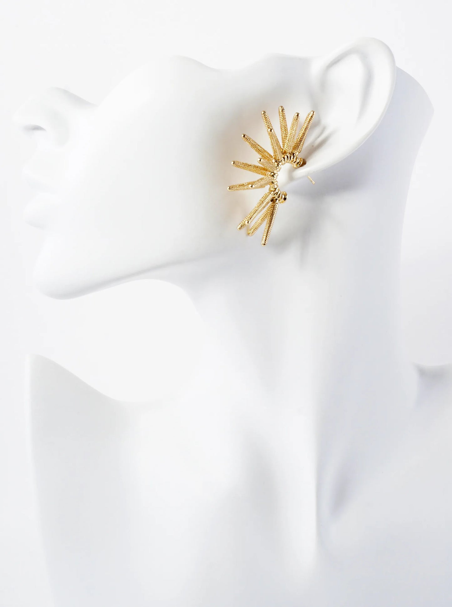 Sea-Life Sea-Urchin Inspired 14K-Gold-Dipped Textured Brass 10mm Hoop Statement Earrings
