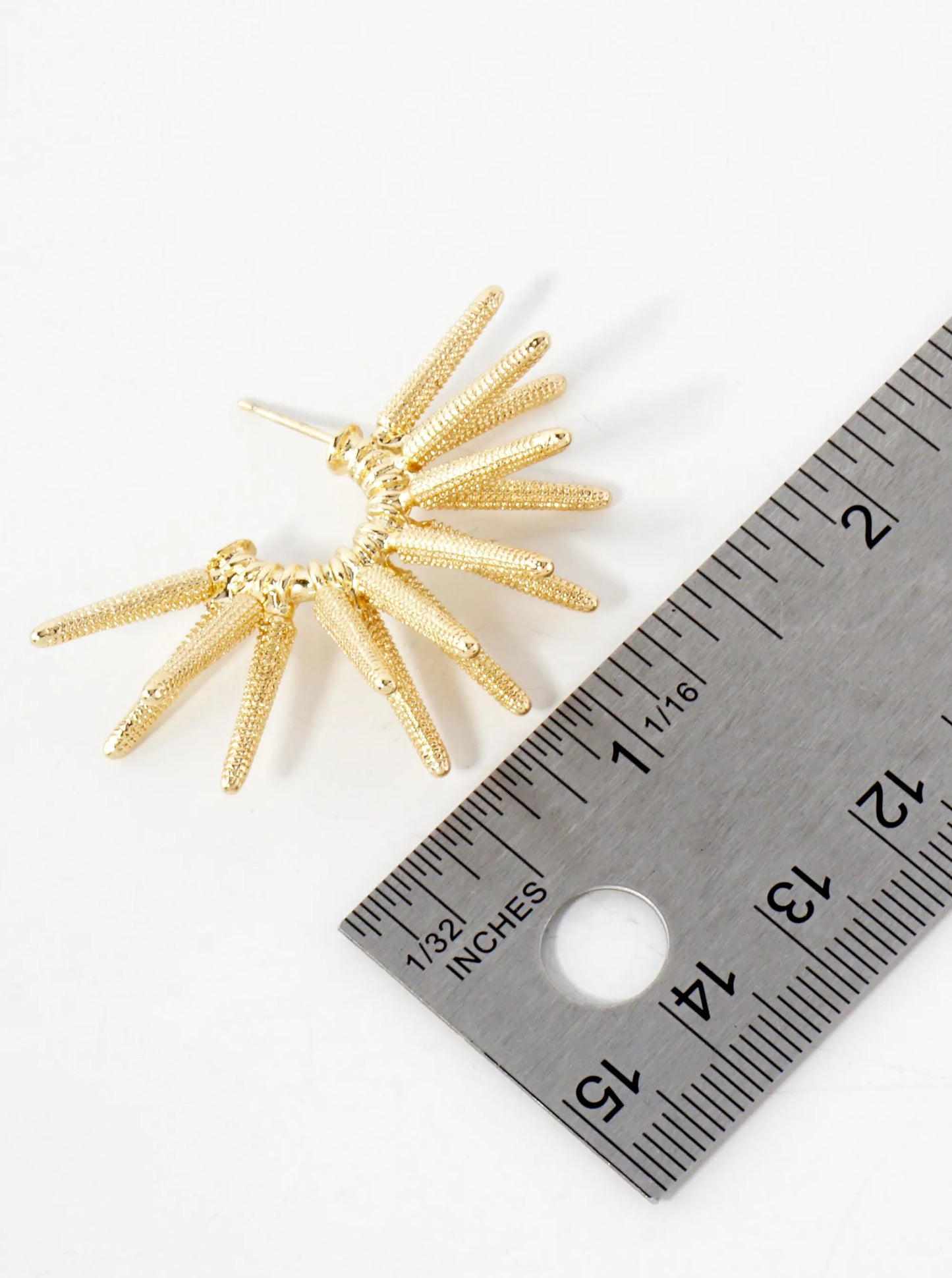 Sea-Life Sea-Urchin Inspired 14K-Gold-Dipped Textured Brass 10mm Hoop Statement Earrings