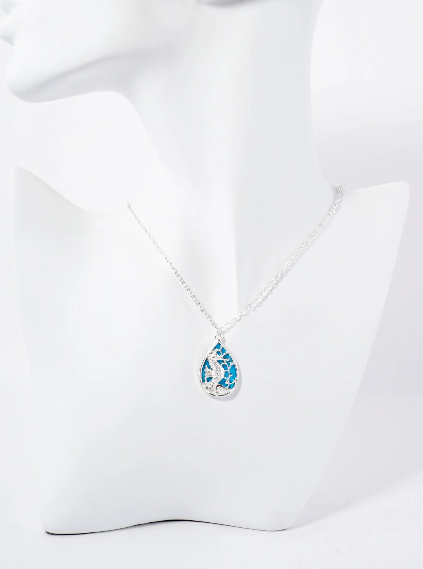 Sea-Life Seahorse Teardrop Pendant 16-inch Necklace