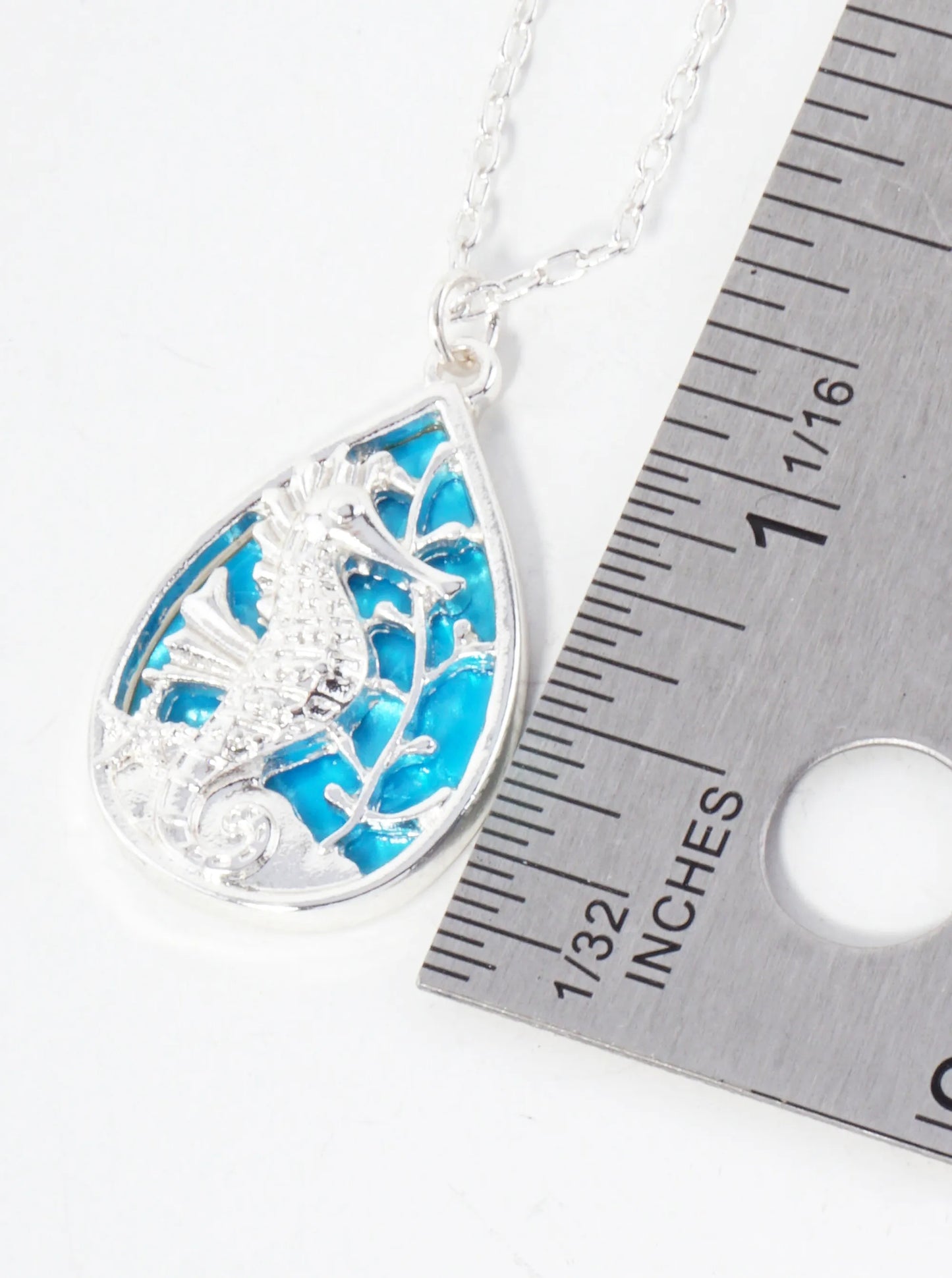 Sea-Life Seahorse Teardrop Pendant 16-inch Necklace