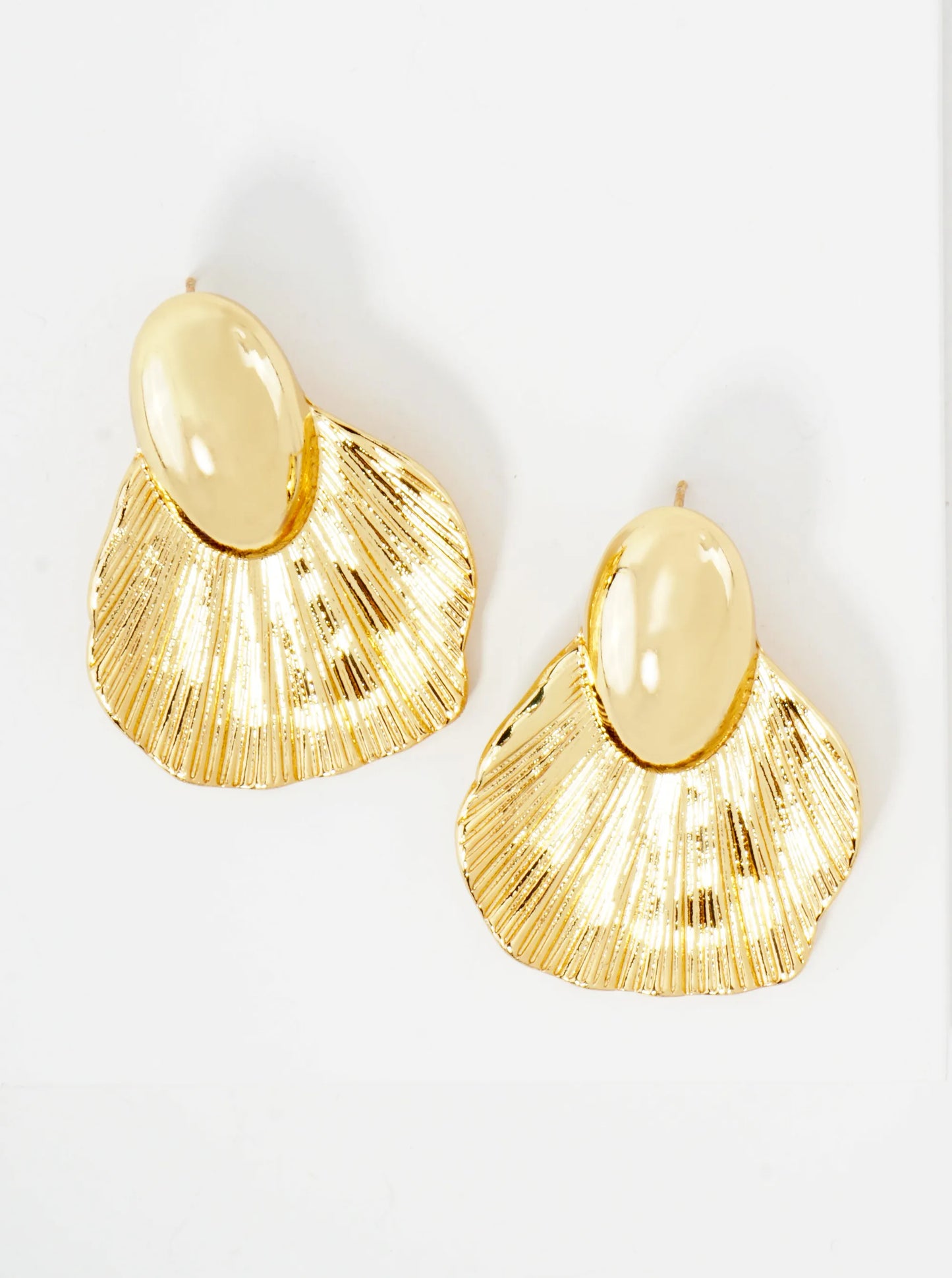 Sea-Life Seashell Inspired 14K-Gold-Dipped Textured Brass Earrings