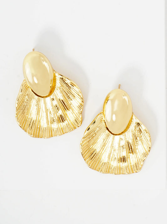 Sea-Life Seashell Inspired 14K-Gold-Dipped Textured Brass Earrings