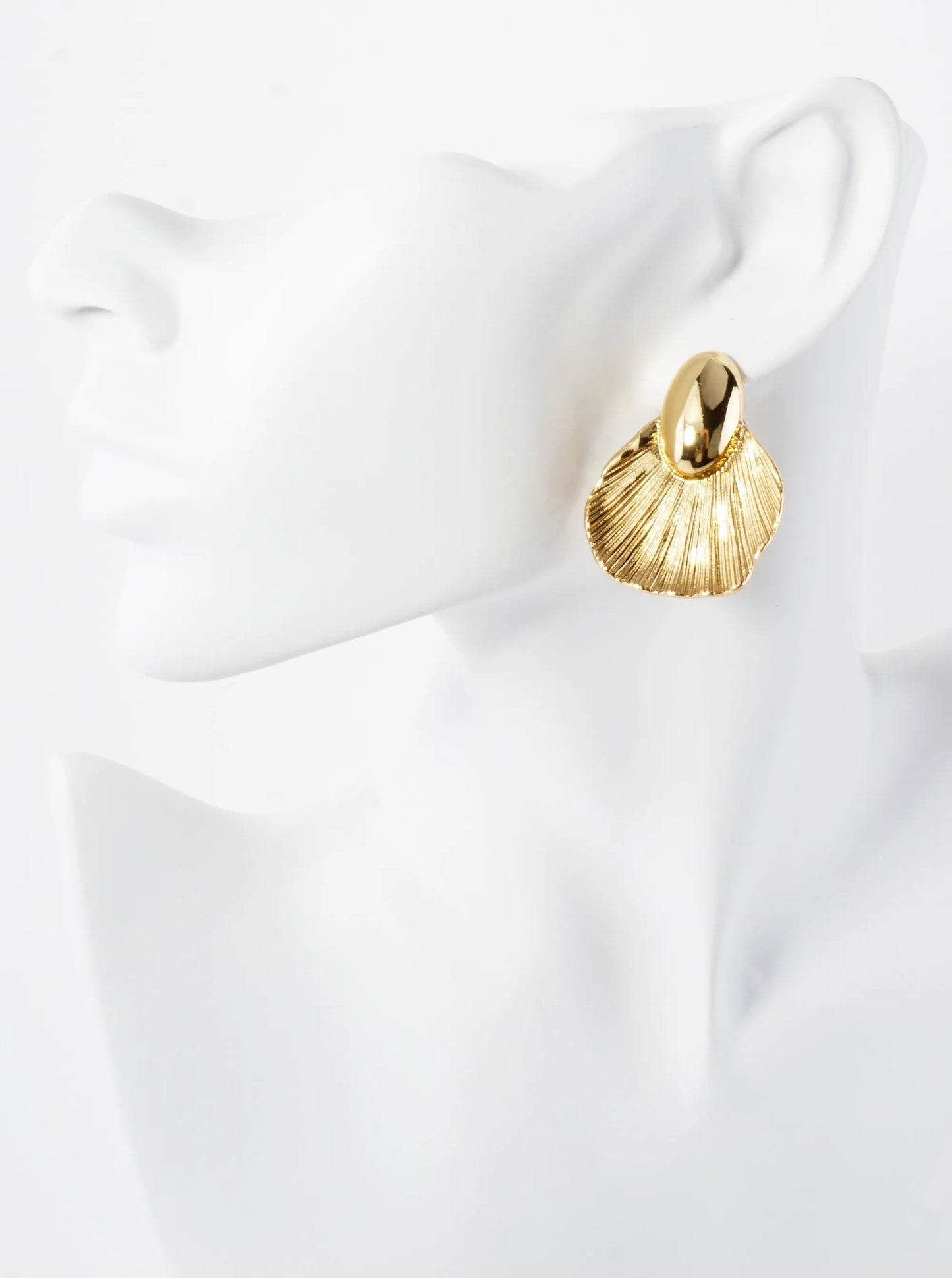 Sea-Life Seashell Inspired 14K-Gold-Dipped Textured Brass Earrings
