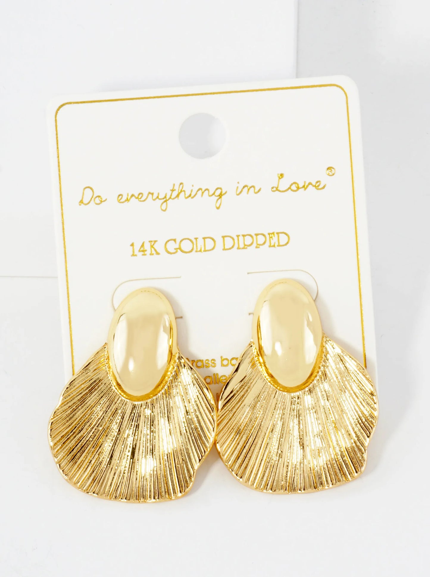 Sea-Life Seashell Inspired 14K-Gold-Dipped Textured Brass Earrings