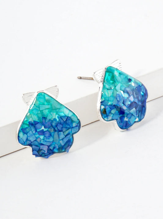 Sea-Life Seaside Shimmer Ombre Resin Shell-Shaped Post Earrings