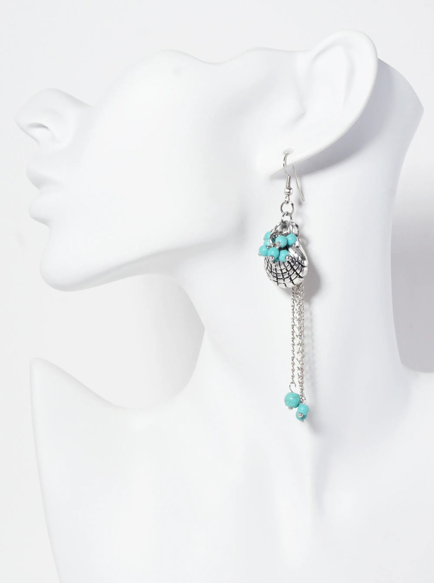 Sea-Life Semi-Precious Natural-Stone Chain Drop Seashell Dangle Earrings