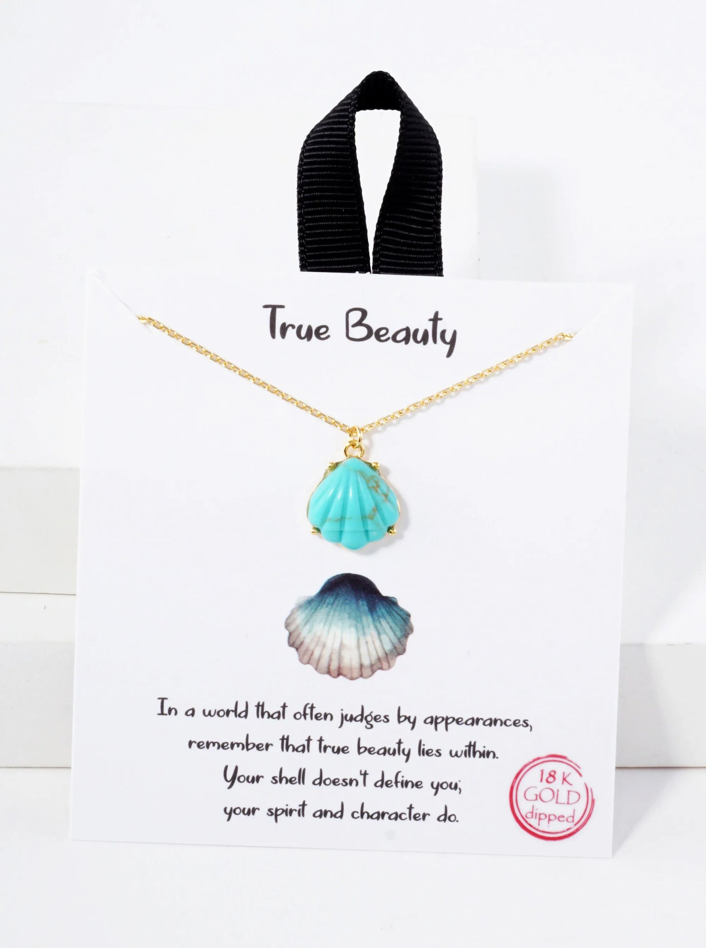 Sea-Life Semi-Precious Natural-Stone Shell Pendant Hypoallergenic 18K-Gold-Dipped Station Necklace