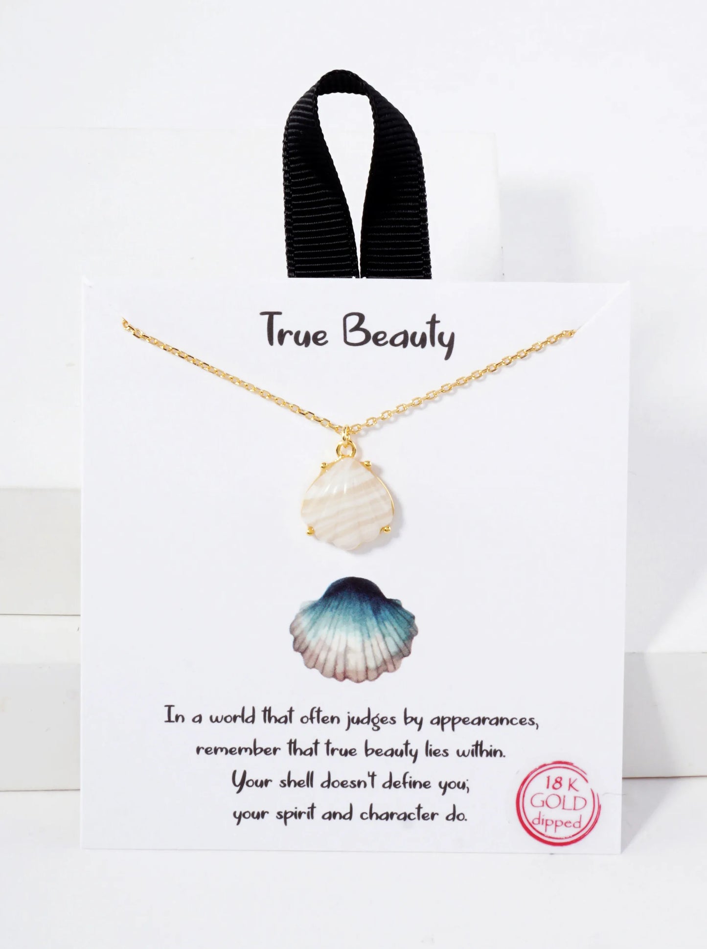 Sea-Life Semi-Precious Natural-Stone Shell Pendant Hypoallergenic 18K-Gold-Dipped Station Necklace