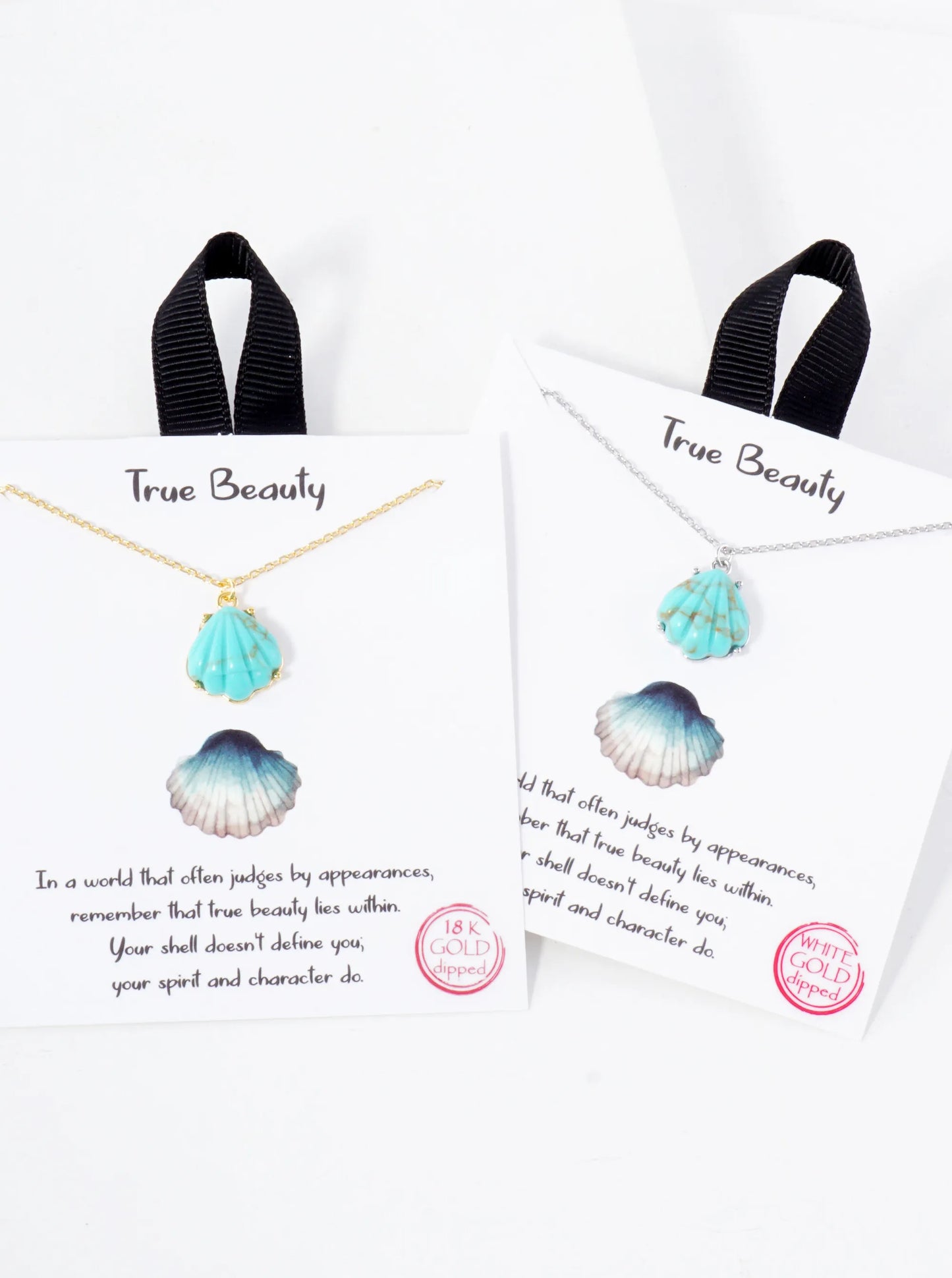 Sea-Life Semi-Precious Natural-Stone Shell Pendant Hypoallergenic 18K-Gold-Dipped Station Necklace
