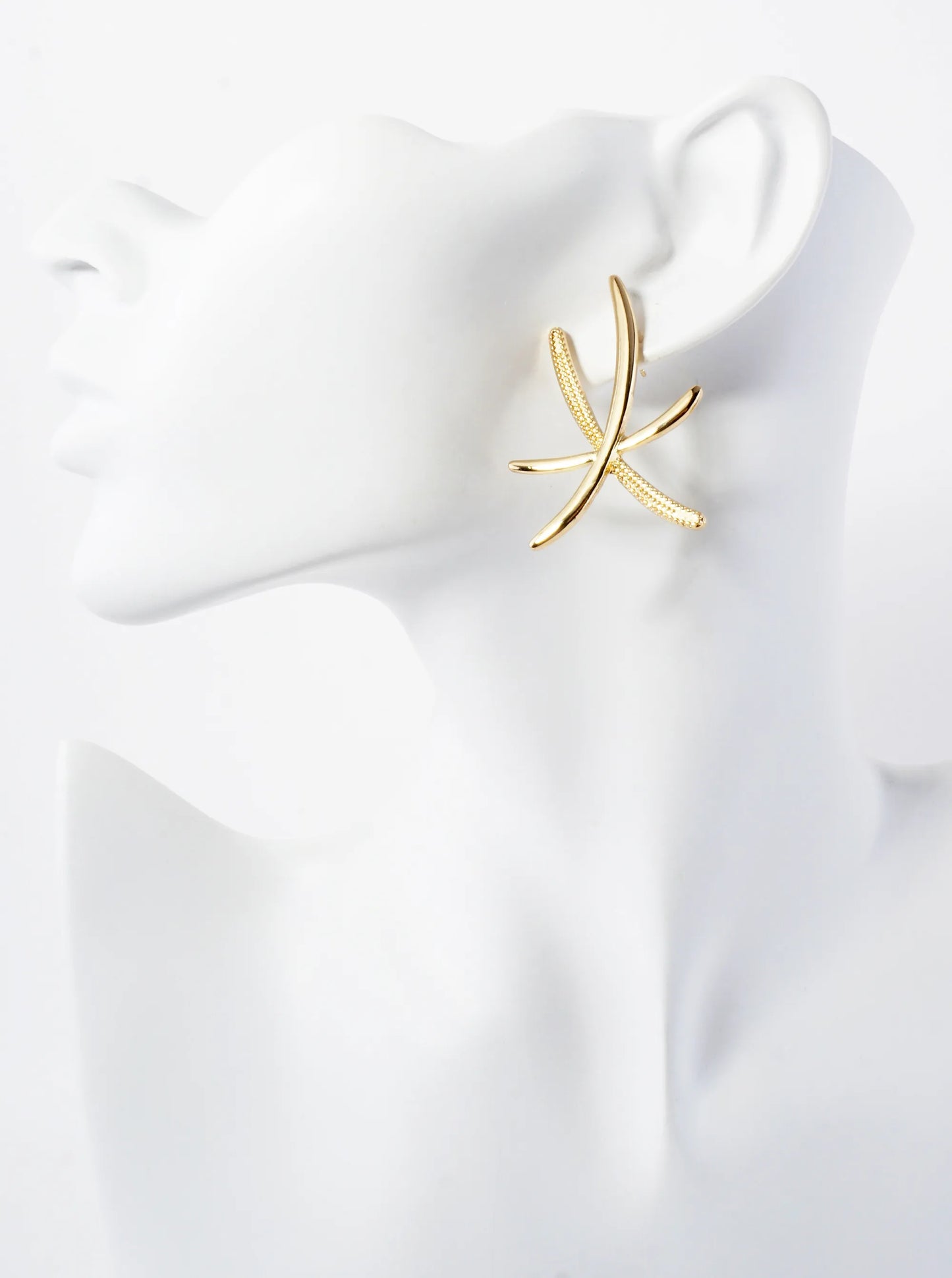 Sea-Life Starfish Inspired 14K-Gold-Dipped Textured Brass Statement Earrings