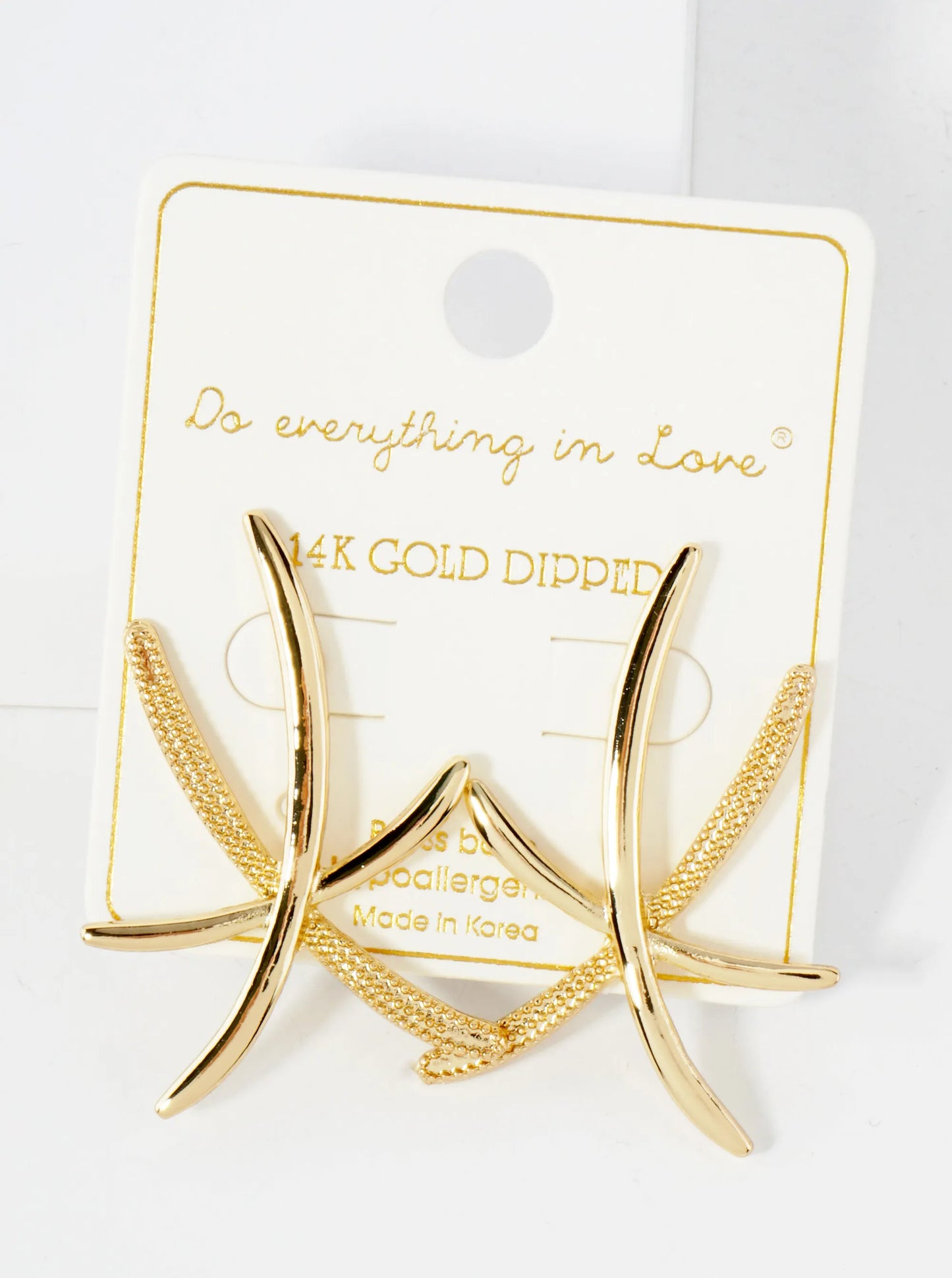 Sea-Life Starfish Inspired 14K-Gold-Dipped Textured Brass Statement Earrings