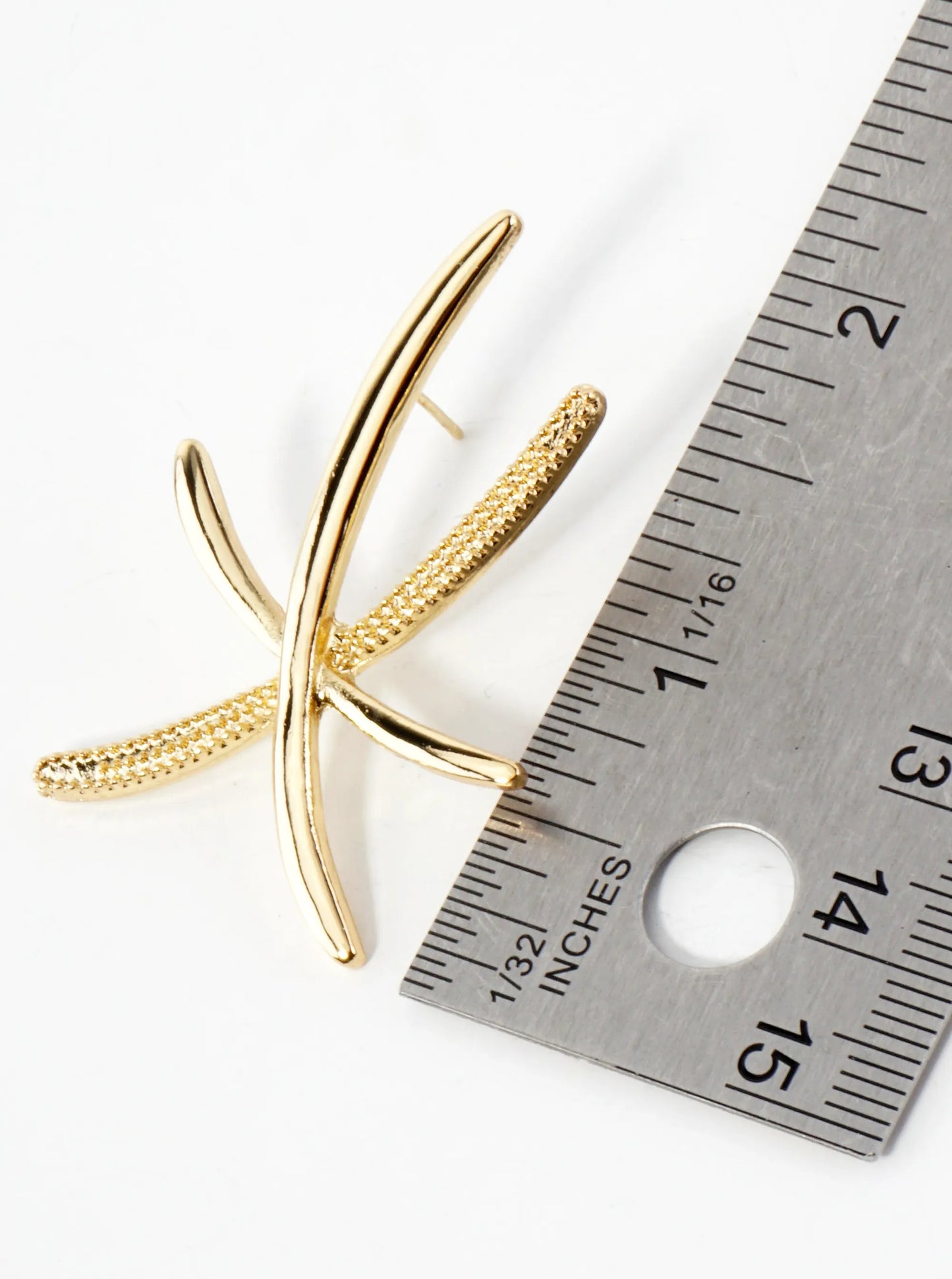 Sea-Life Starfish Inspired 14K-Gold-Dipped Textured Brass Statement Earrings