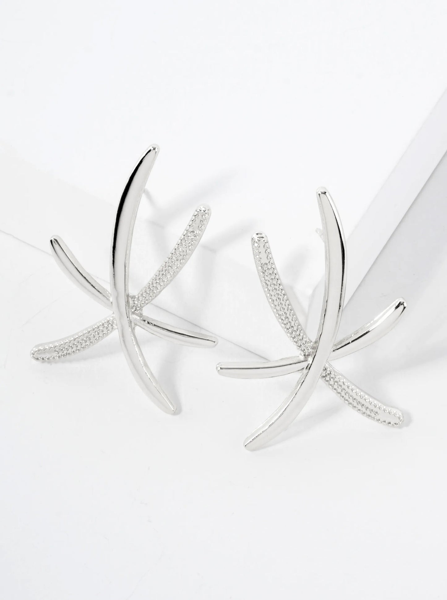 Sea-Life Starfish Inspired 14K-Gold-Dipped Textured Brass Statement Earrings