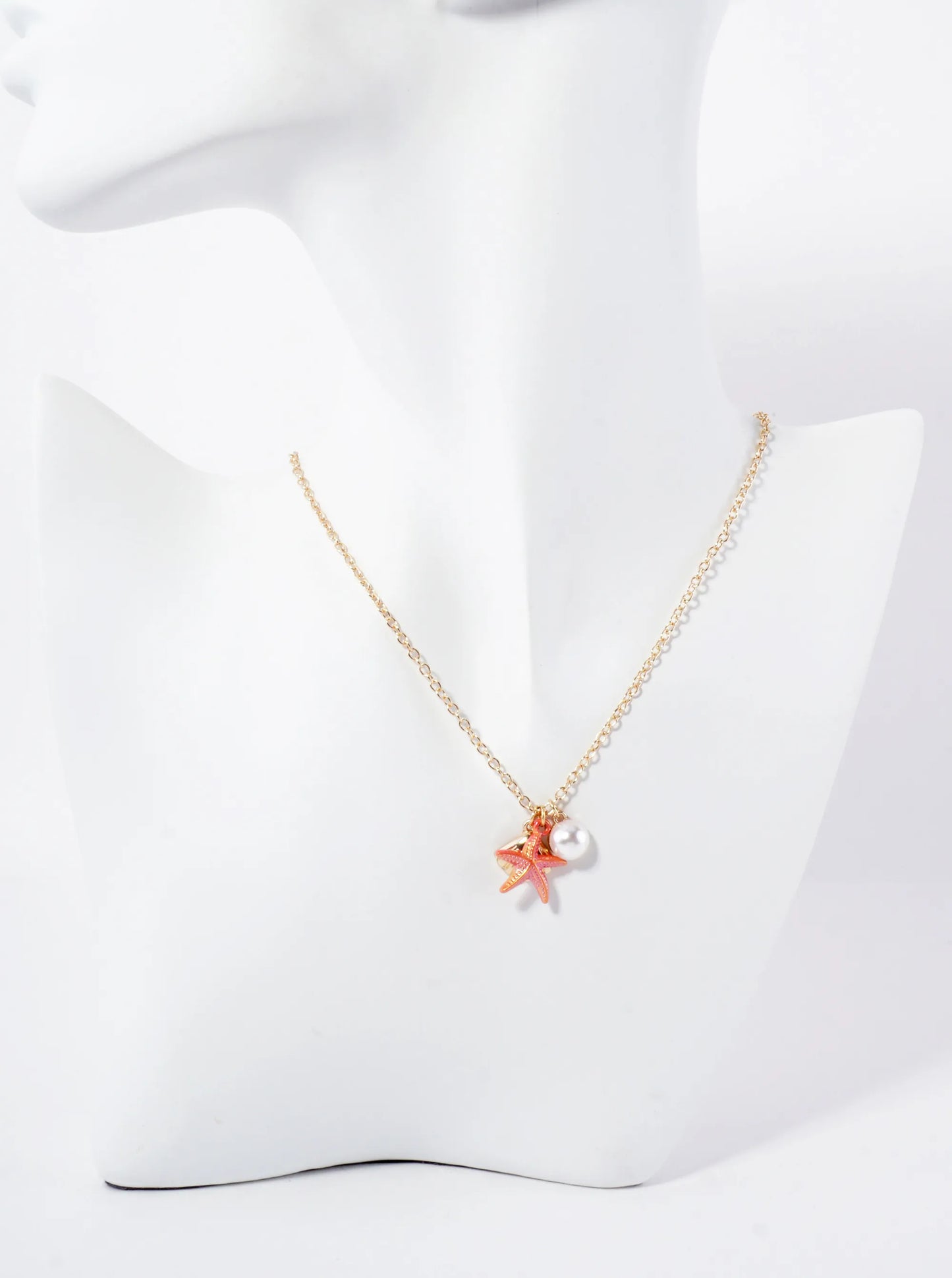Sea-Life Starfish Shell Pearl 16-inch Charm Necklace