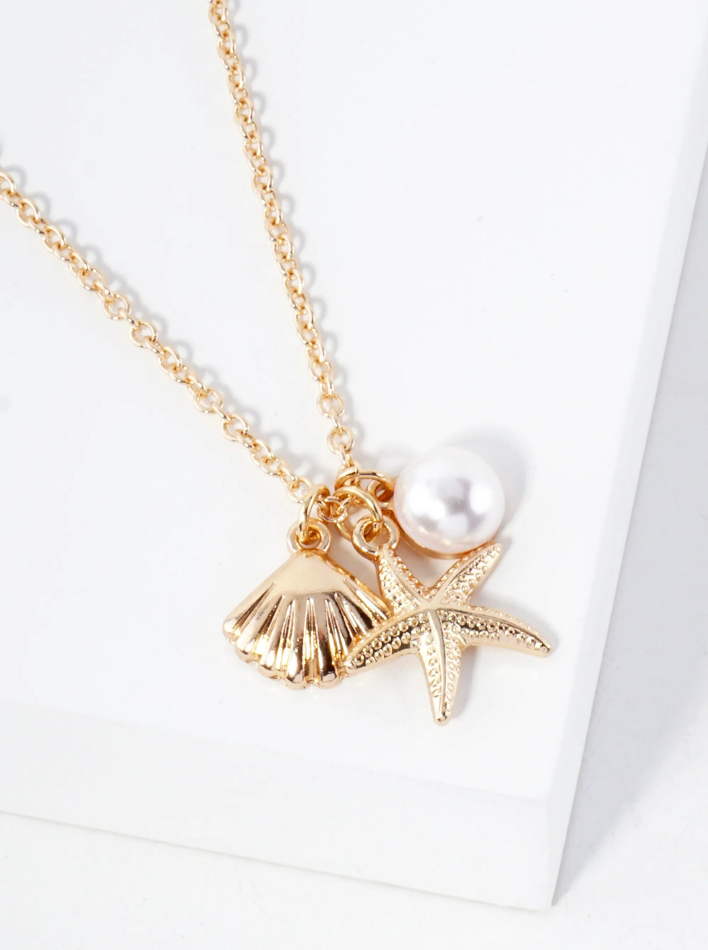 Sea-Life Starfish Shell Pearl 16-inch Charm Necklace