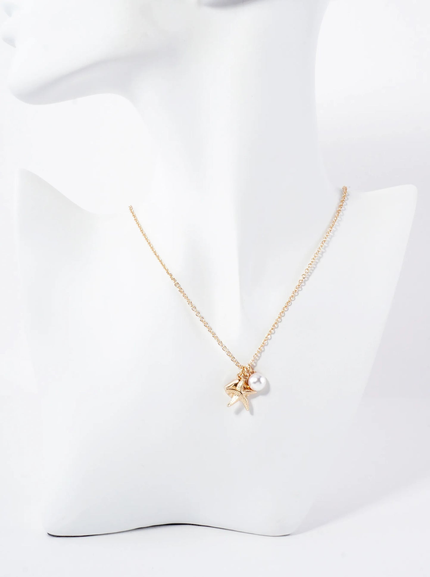 Sea-Life Starfish Shell Pearl 16-inch Charm Necklace