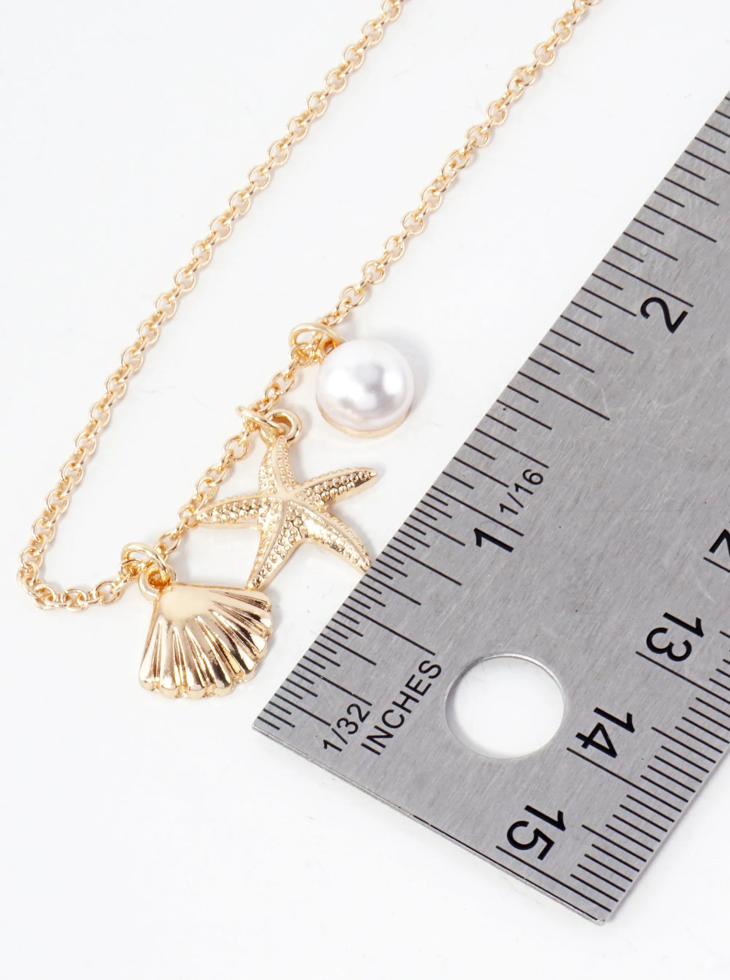Sea-Life Starfish Shell Pearl 16-inch Charm Necklace