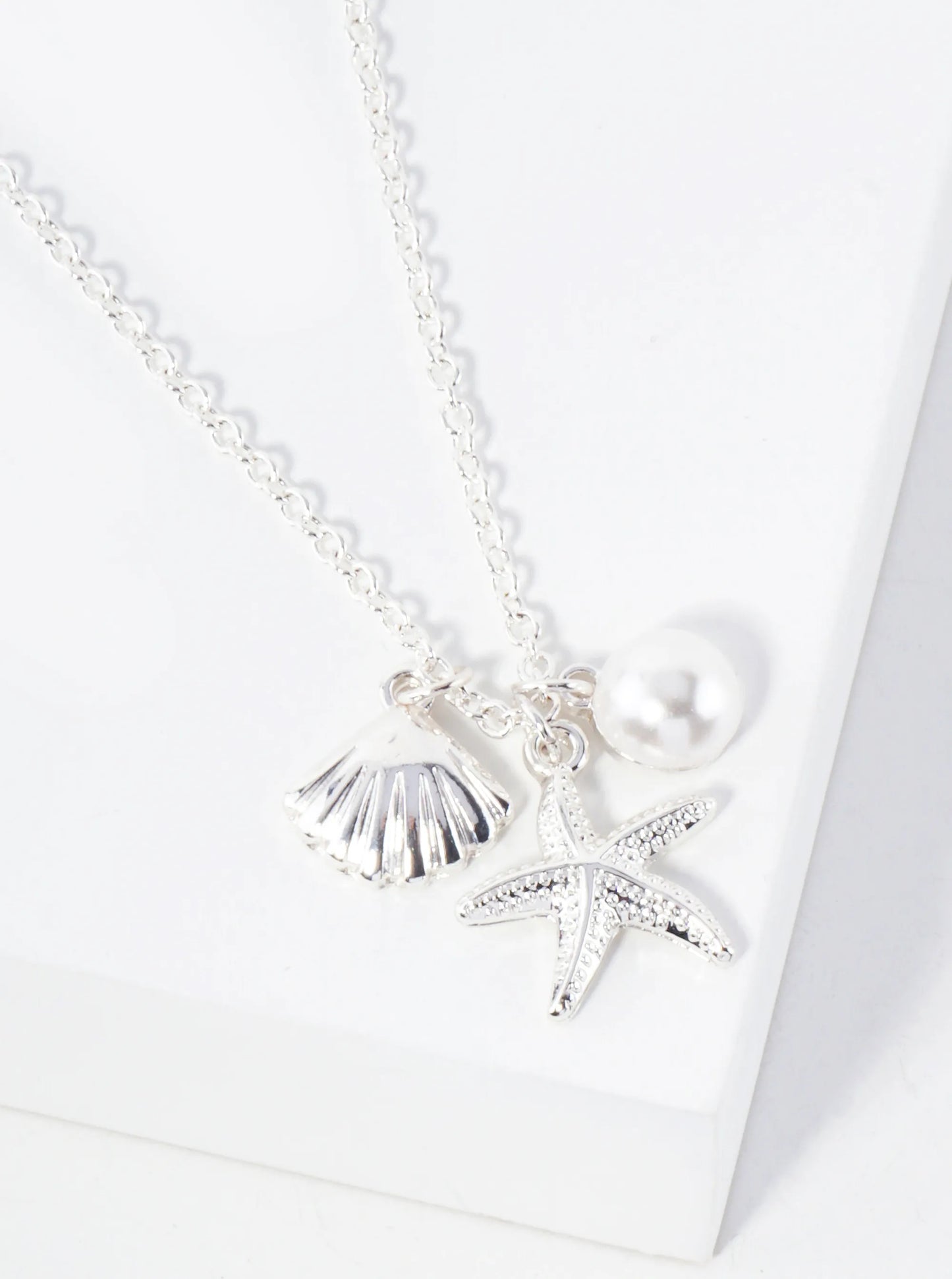 Sea-Life Starfish Shell Pearl 16-inch Charm Necklace