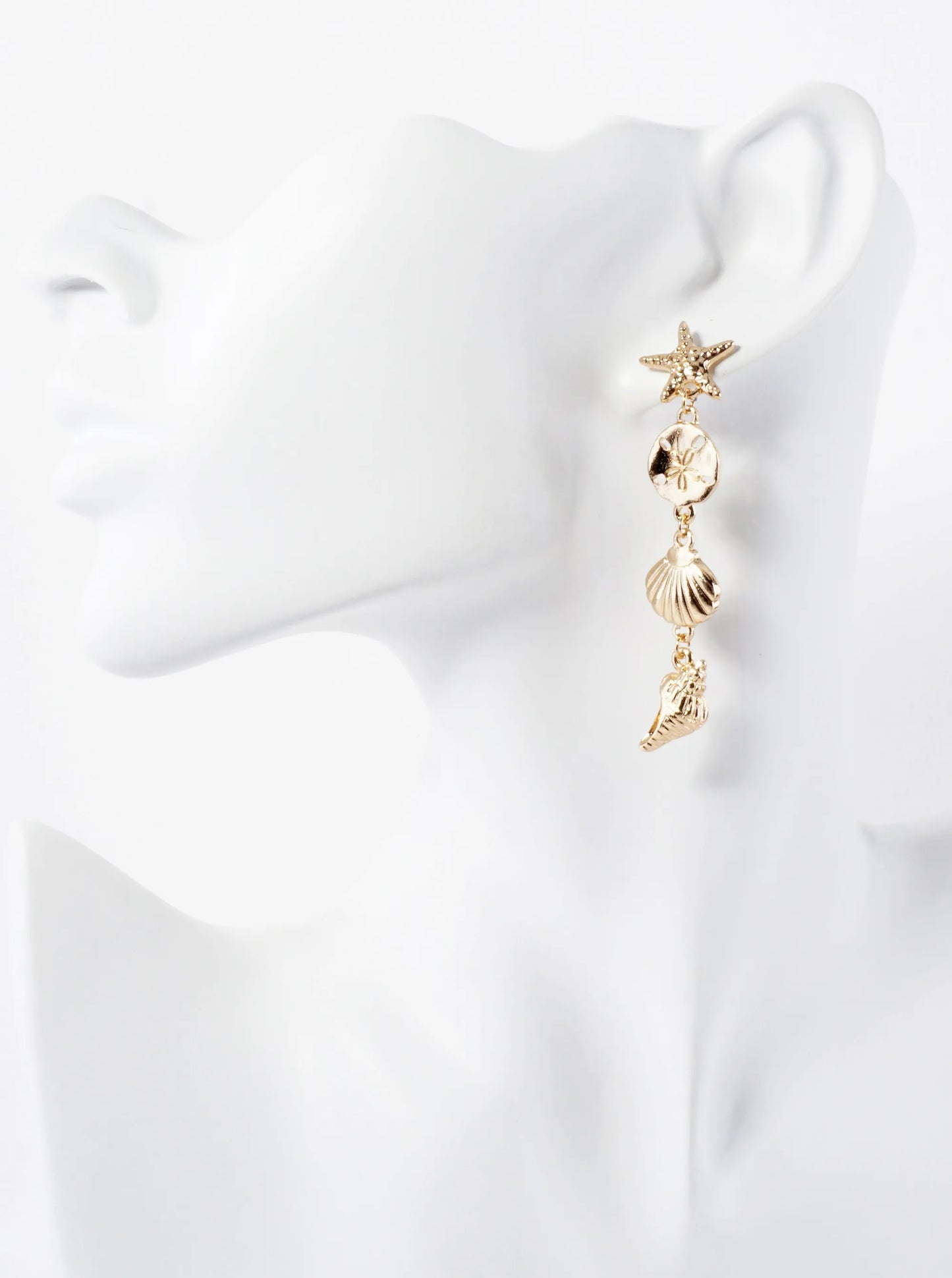 Sea-Life Textured Metal Starfish Sand-Dollar Seashell Conch Drop Metal Earrings
