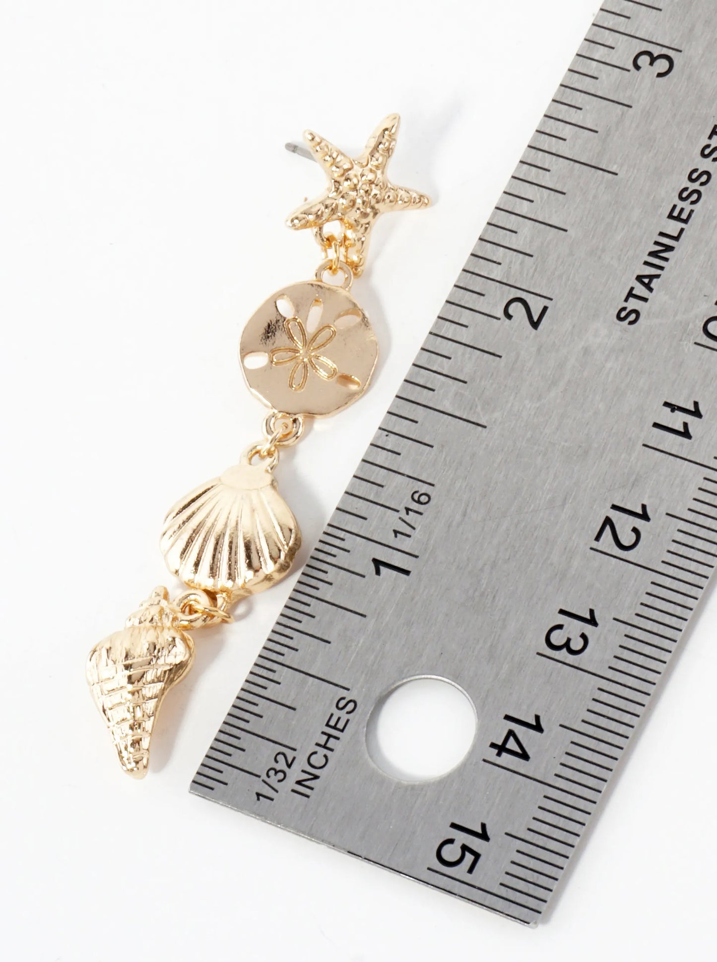 Sea-Life Textured Metal Starfish Sand-Dollar Seashell Conch Drop Metal Earrings