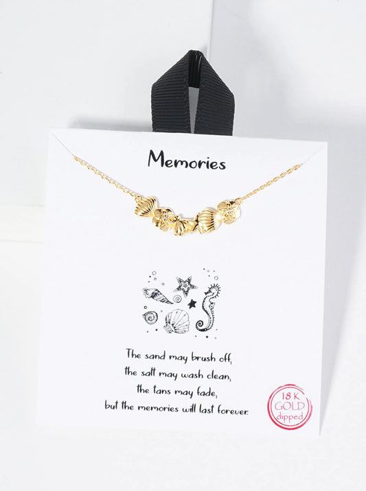 Sea-Life Textured Seashells Starfish Connected In-a-Curved-Shape Pendant Necklace
