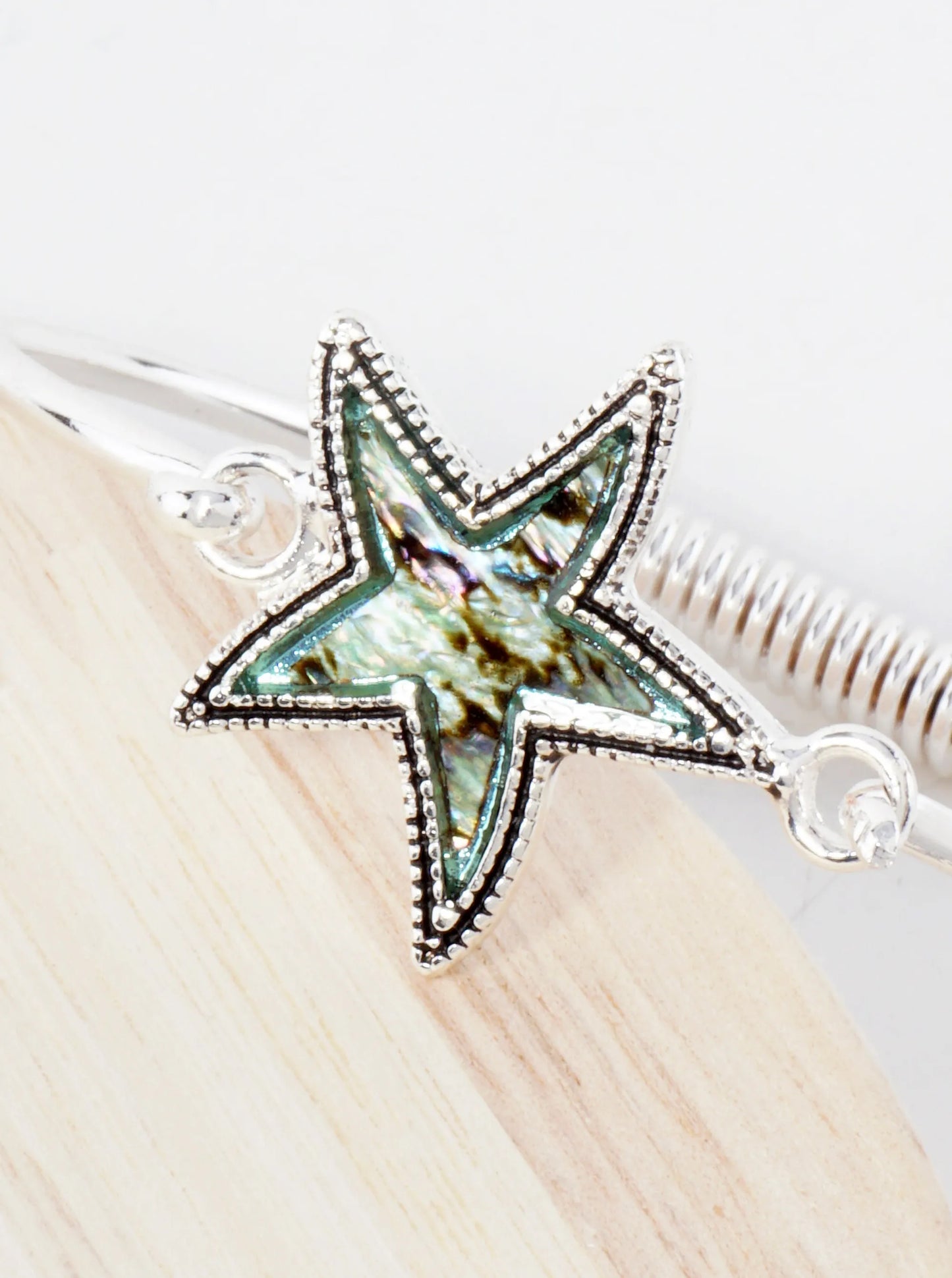 Sea-Life-Theme Abalone Starfish Accent Hook-Closure Hinged Bracelet