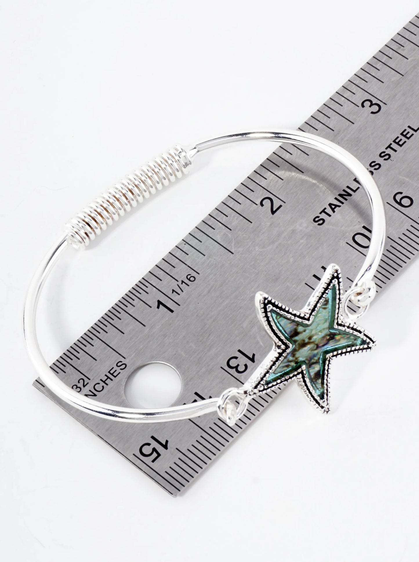 Sea-Life-Theme Abalone Starfish Accent Hook-Closure Hinged Bracelet
