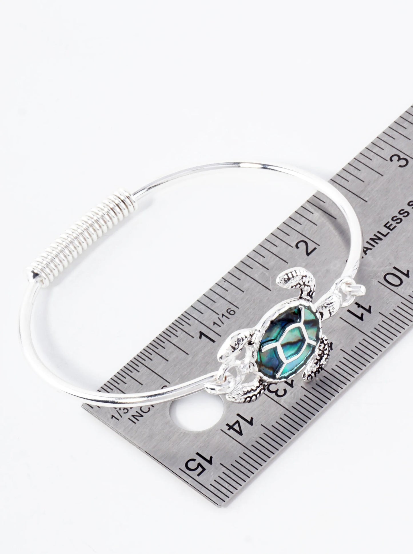 Sea-Life-Theme Abalone Turtle Accent Hook-Closure Hinged Bracelet