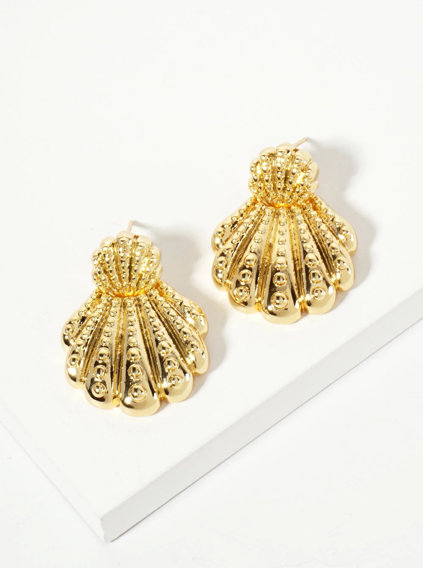 Sea-Life-Theme Ball-Texture 18K-Gold-Dipped Polished Brass Shell Door-Knocker Design Post Earrings