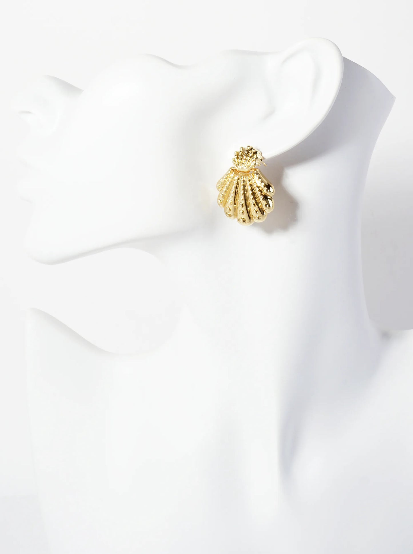Sea-Life-Theme Ball-Texture 18K-Gold-Dipped Polished Brass Shell Door-Knocker Design Post Earrings