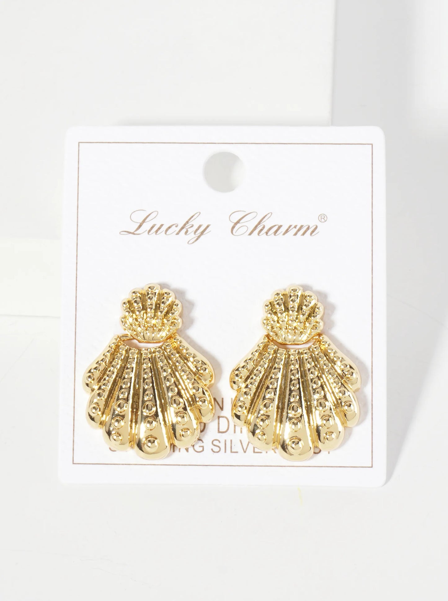 Sea-Life-Theme Ball-Texture 18K-Gold-Dipped Polished Brass Shell Door-Knocker Design Post Earrings