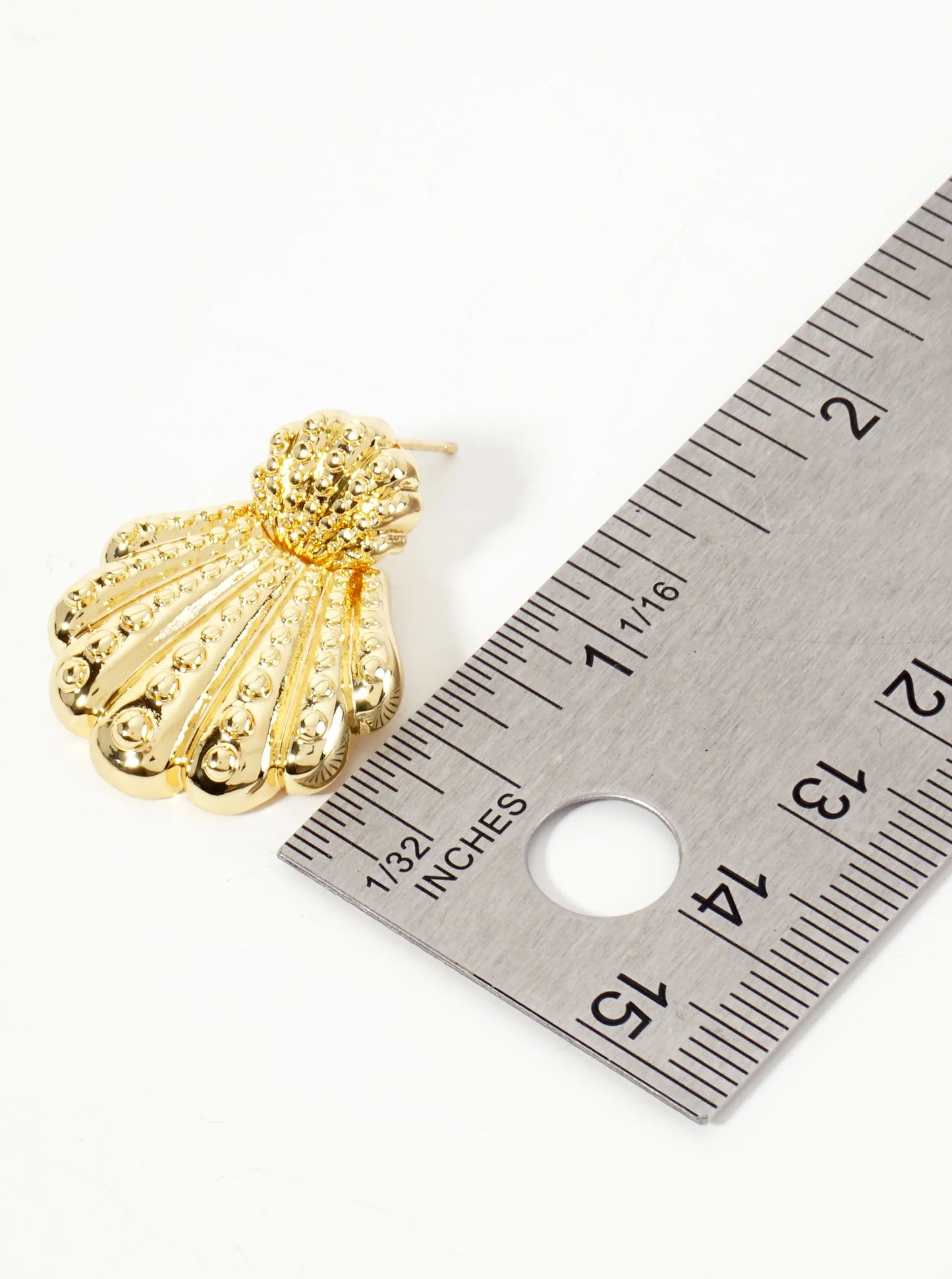 Sea-Life-Theme Ball-Texture 18K-Gold-Dipped Polished Brass Shell Door-Knocker Design Post Earrings