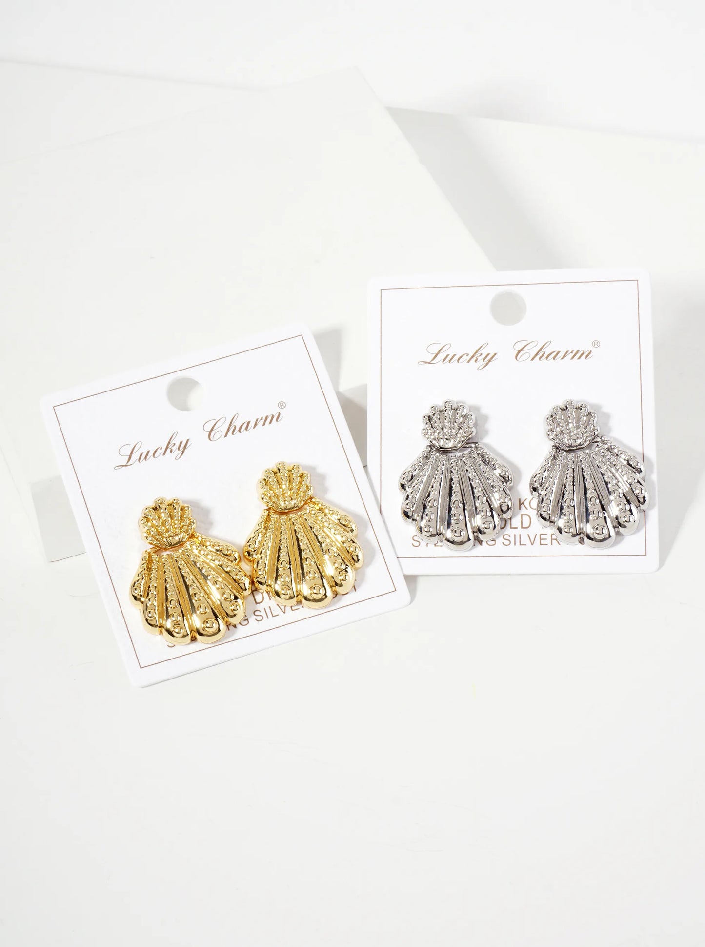 Sea-Life-Theme Ball-Texture 18K-Gold-Dipped Polished Brass Shell Door-Knocker Design Post Earrings
