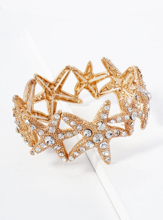 Sea-Life-Theme Crystal-Pave Starfish Stretch Bracelet