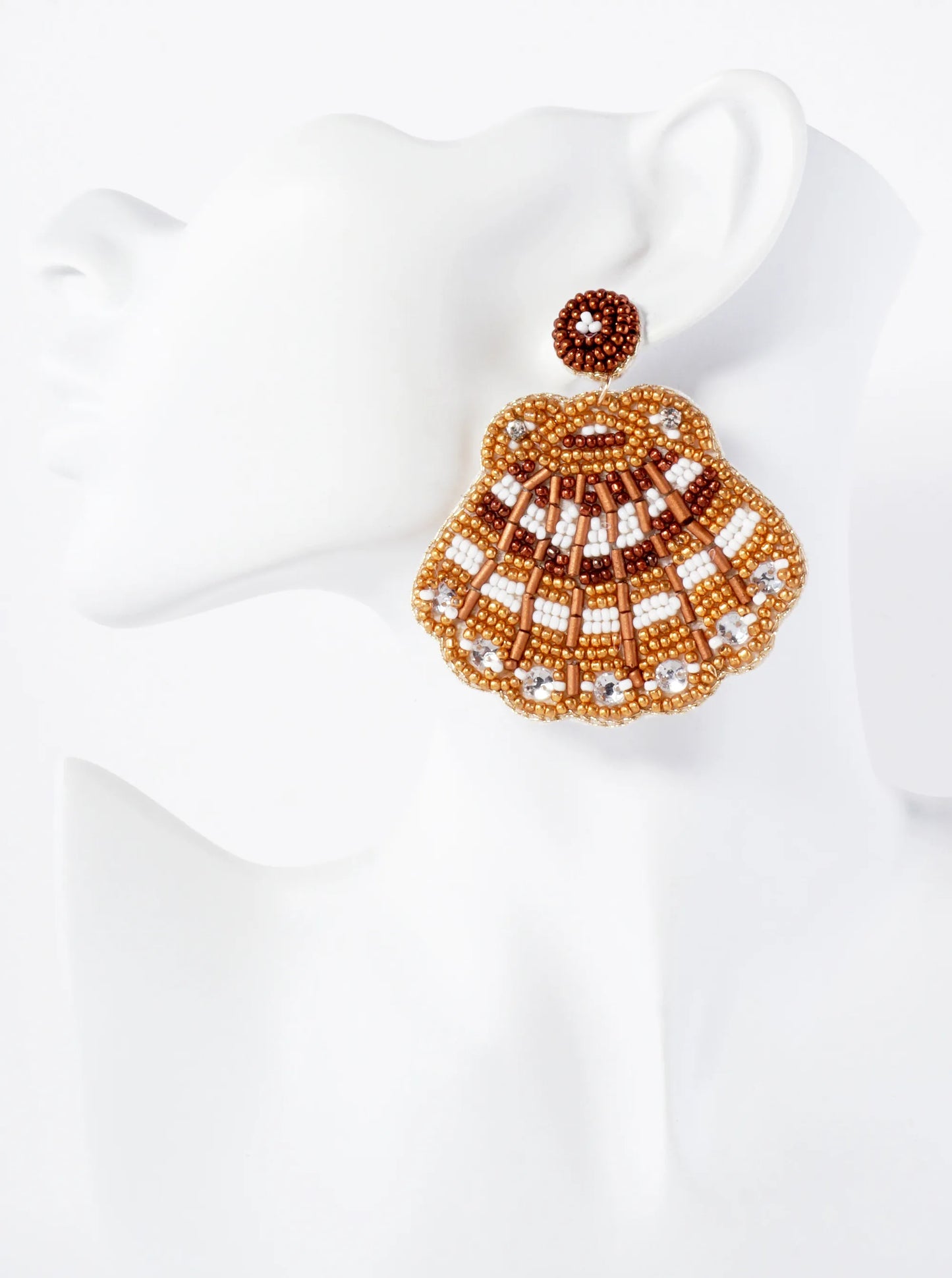 Sea-Life-Theme Glass-Beaded Shell Statement Earrings