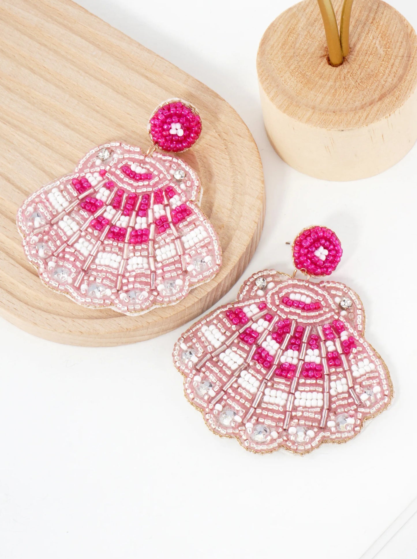 Sea-Life-Theme Glass-Beaded Shell Statement Earrings
