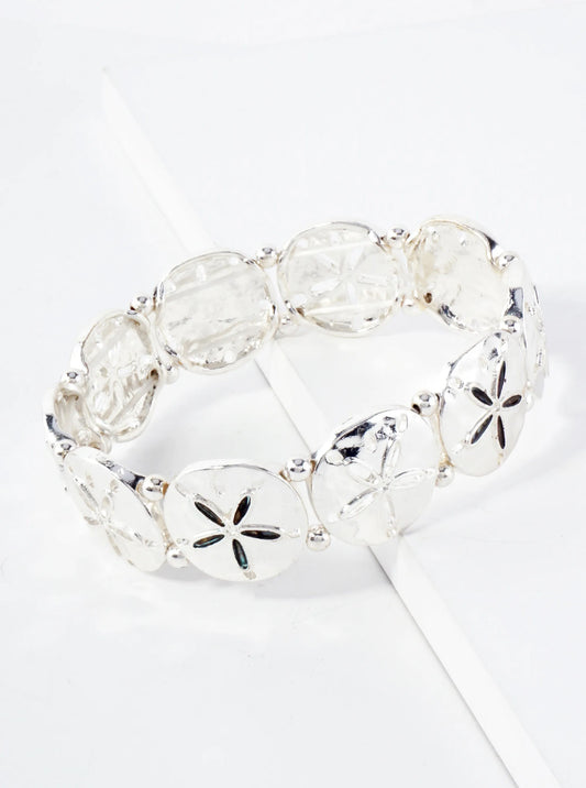 Sea-Life-Theme Hammered-Texture Sand-Dollar Stretch Bracelet
