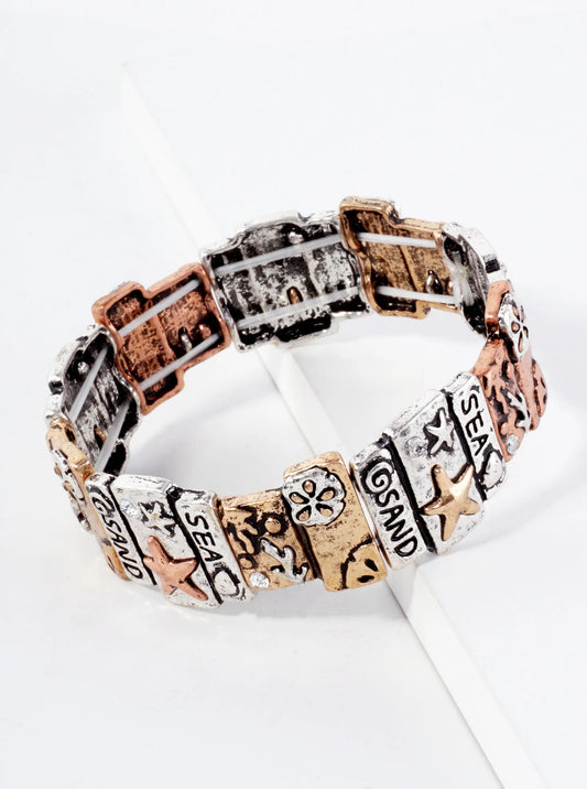 Sea-Life-Theme Sea Sand Engraved Starfish Stretch Bracelet