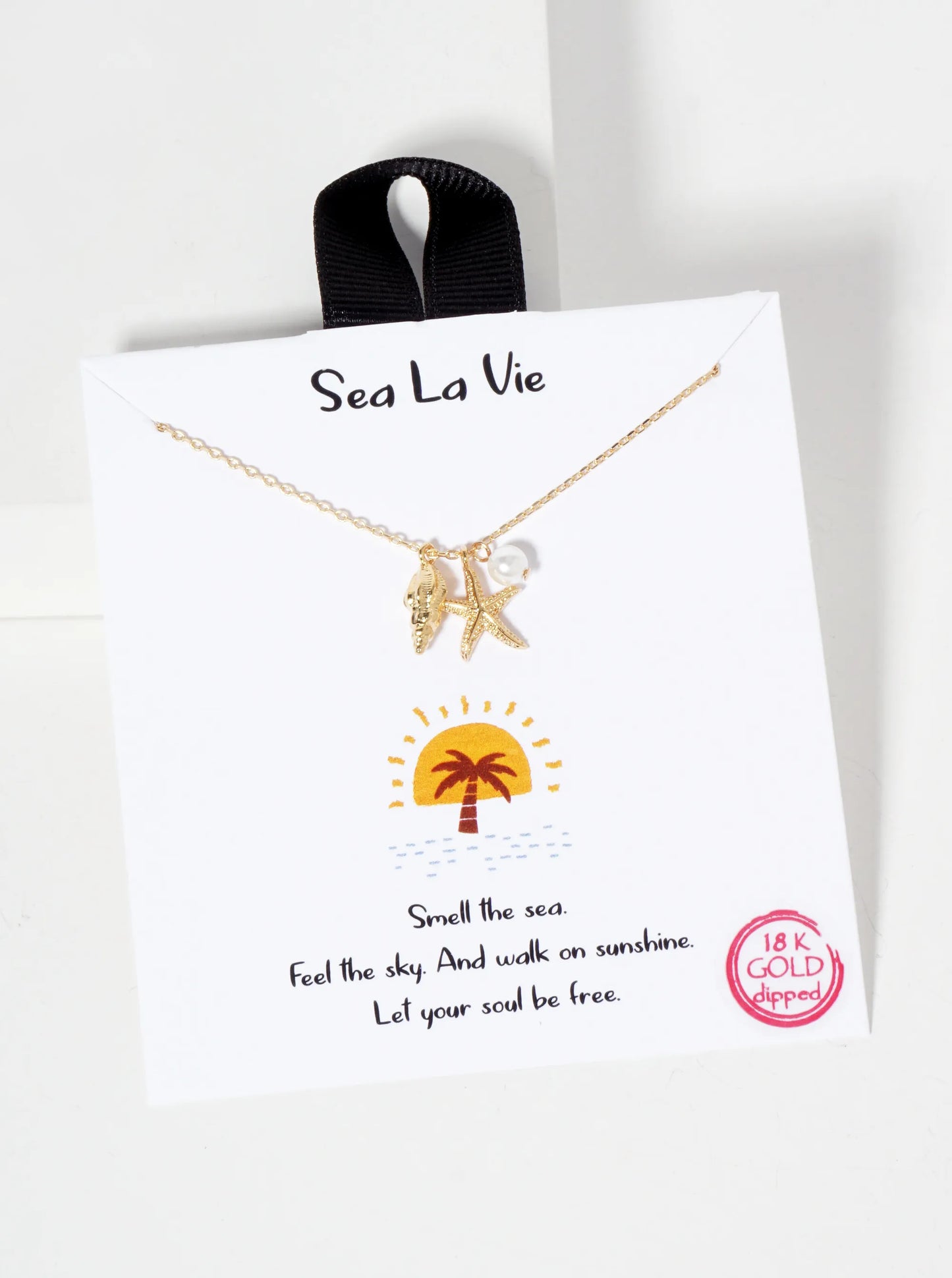 Sea-Life-Theme Seashell Conch Starfish Pendant 18K-Gold-Dipped Necklace