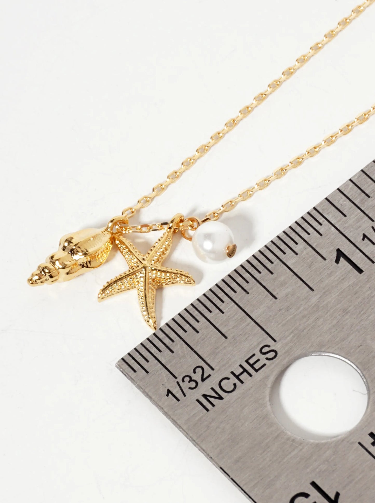 Sea-Life-Theme Seashell Conch Starfish Pendant 18K-Gold-Dipped Necklace