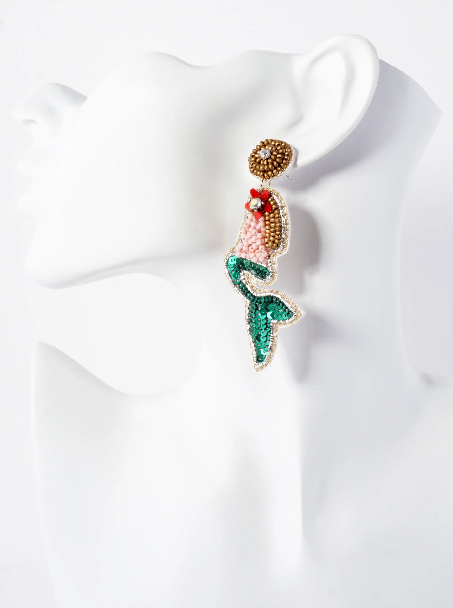 Sea-Life Theme Seed-Beaded Mermaid Statement Earrings