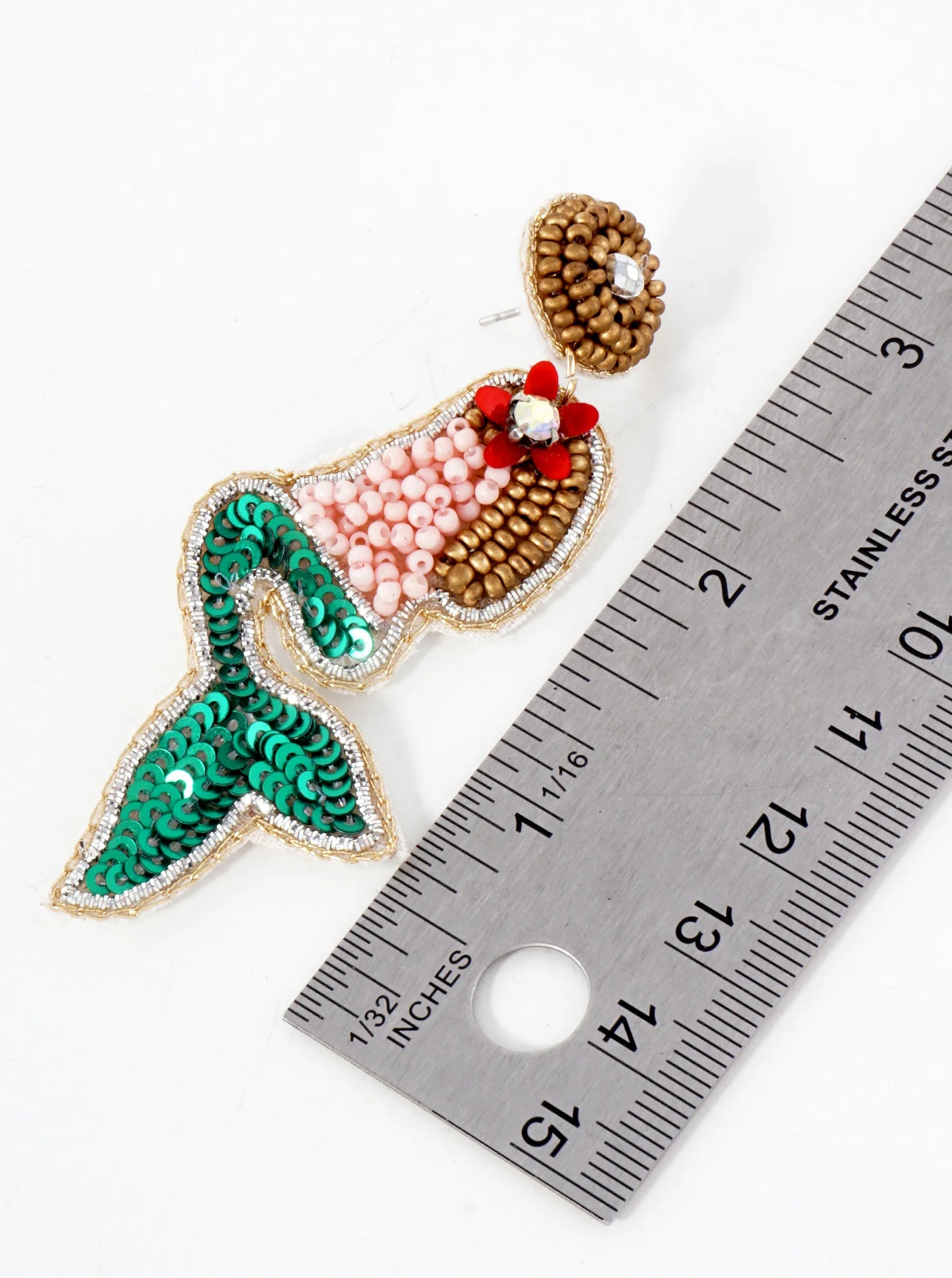 Sea-Life Theme Seed-Beaded Mermaid Statement Earrings