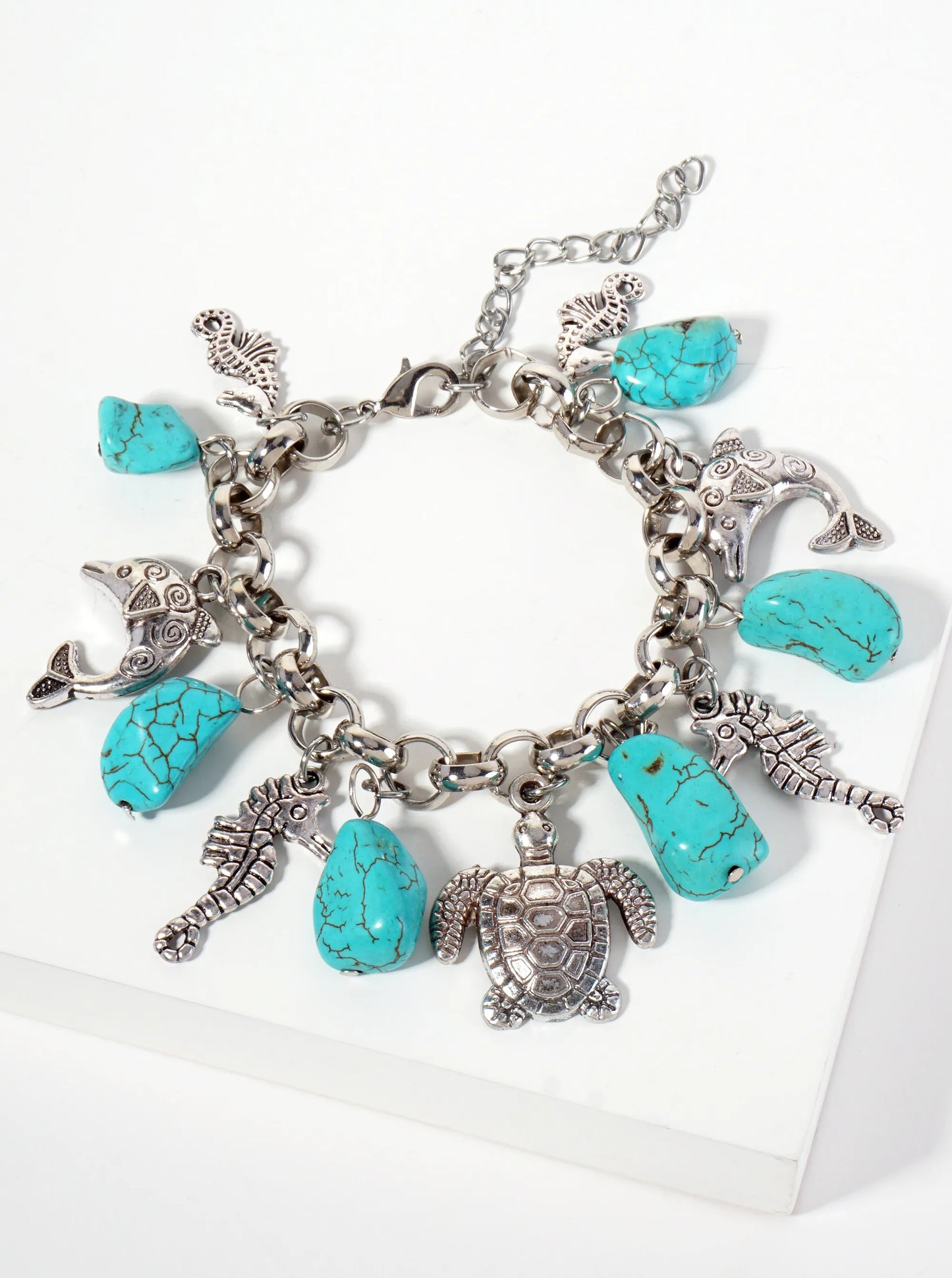 Sea-Life-Theme Semi-Precious Natural-Stone Charms Bracelet
