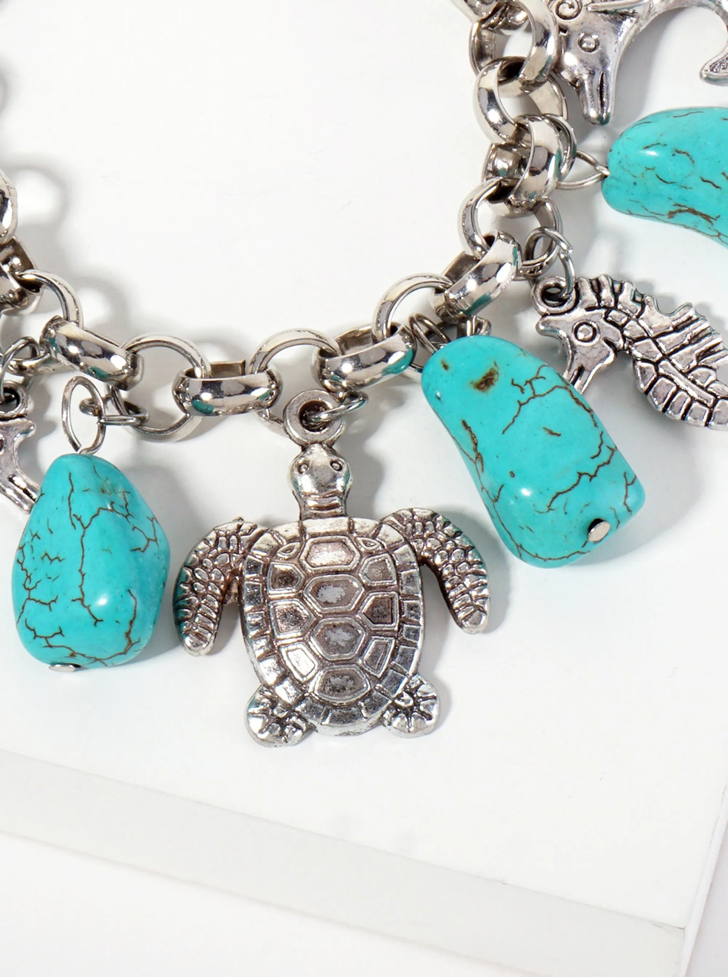 Sea-Life-Theme Semi-Precious Natural-Stone Charms Bracelet